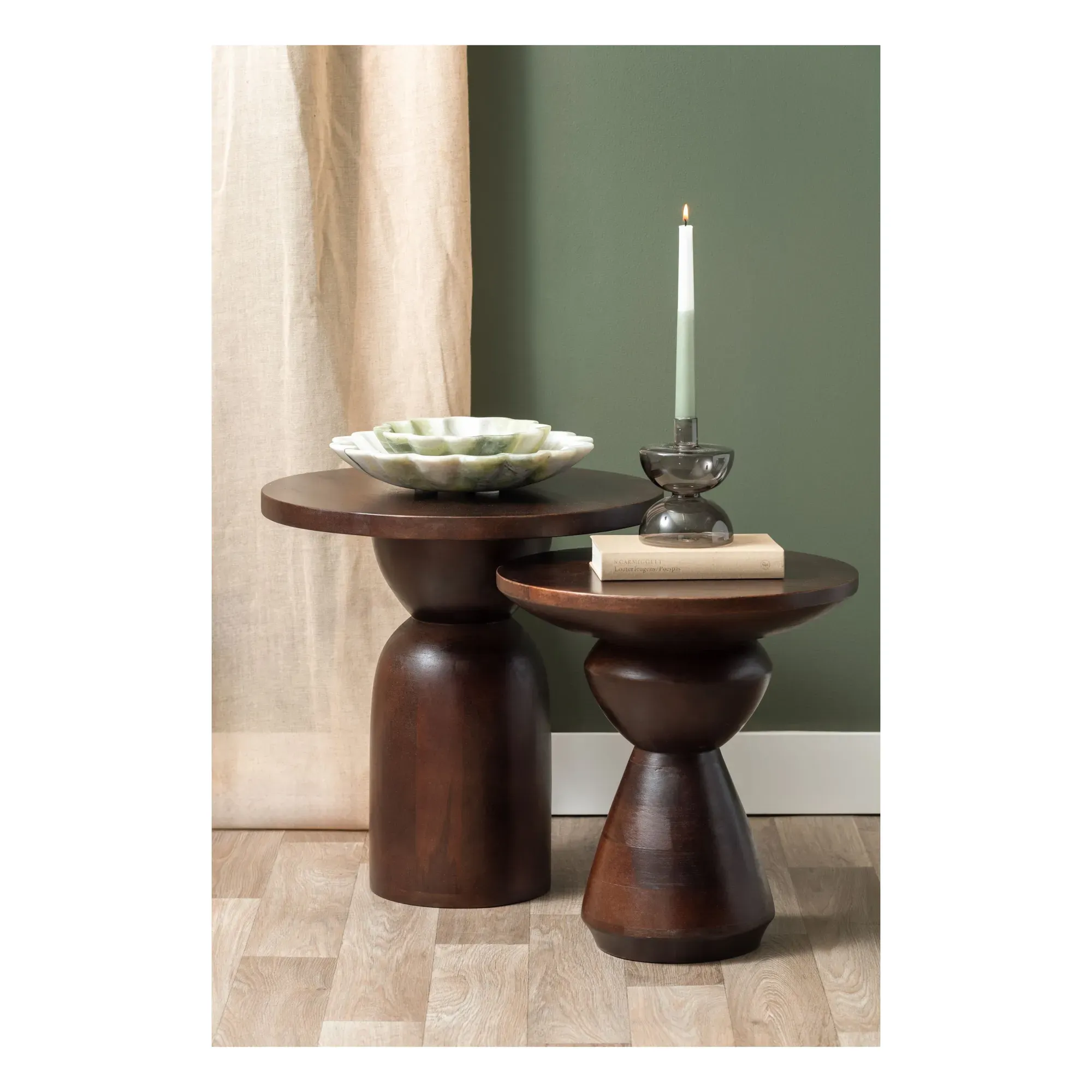 Noche Round Side Table - Brown, Mango Wood alternate view
