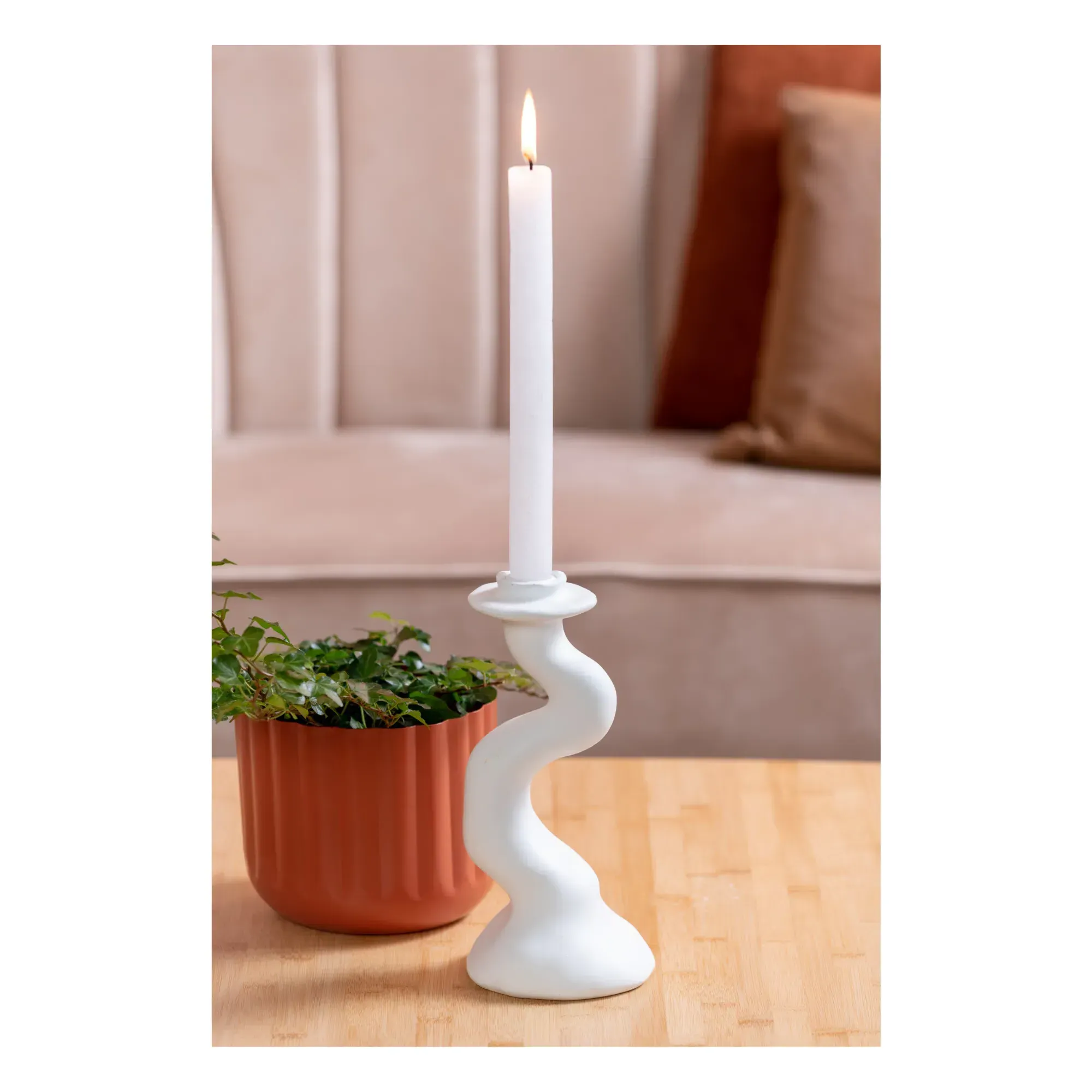 Organic Swirl Medium Candle Holder - White, Polyresin alternate view