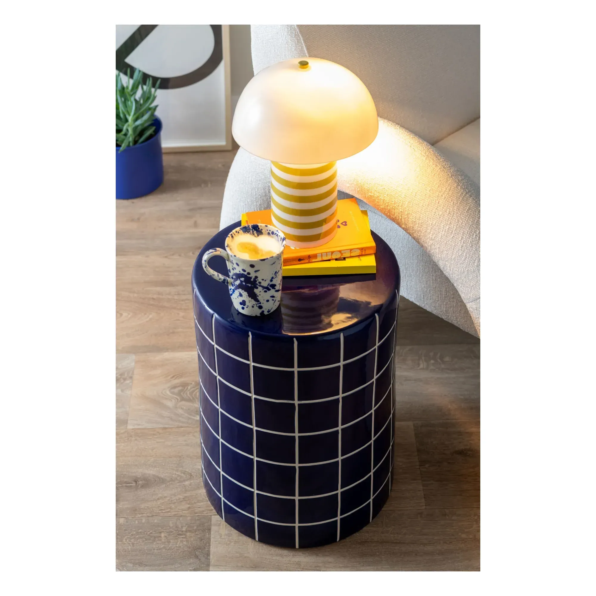 Retro Tiles Round Side Table - Cobalt, Ceramic alternate view