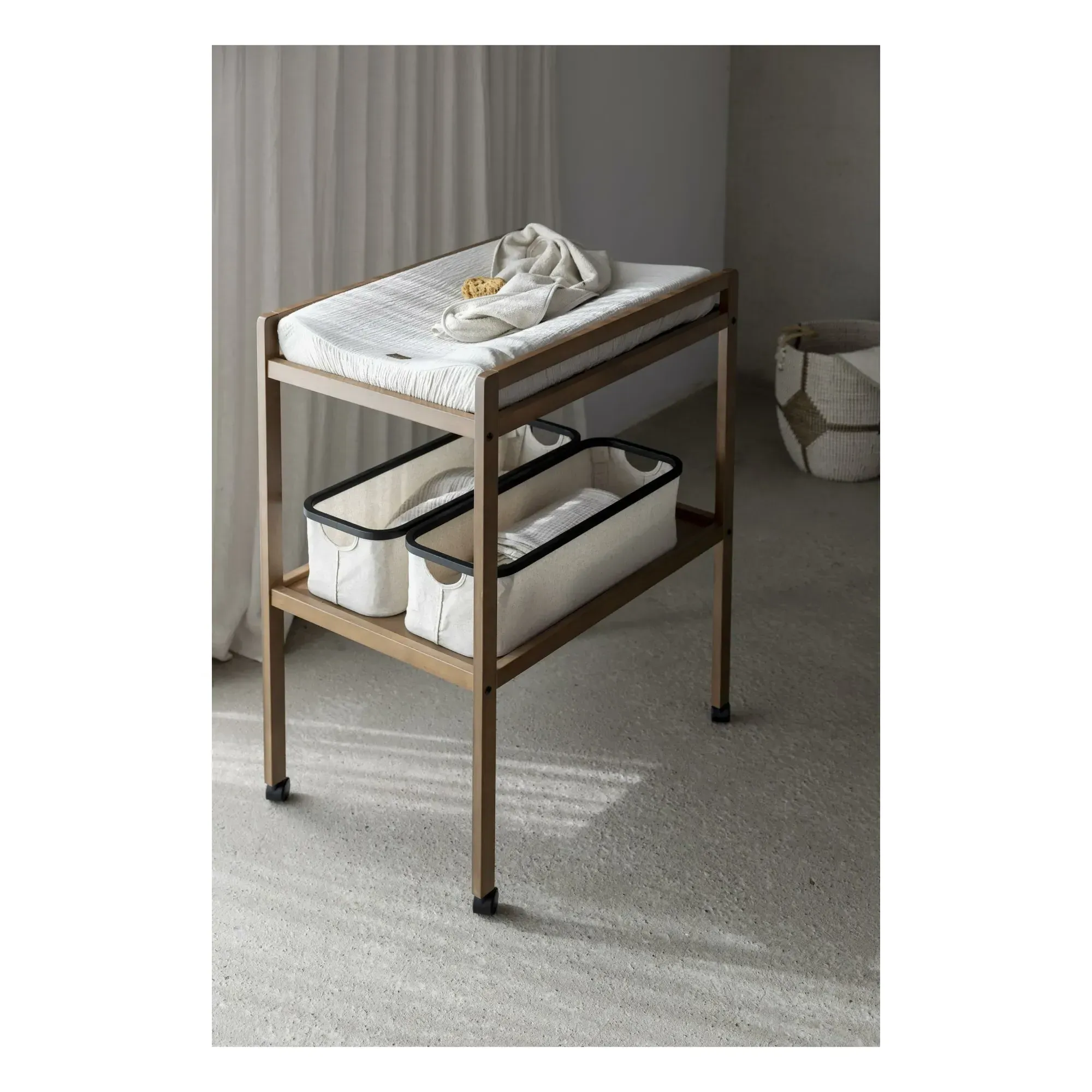 Mori Changing Table with Removable Wheels - Dark Wood, Beech/MDF alternate view