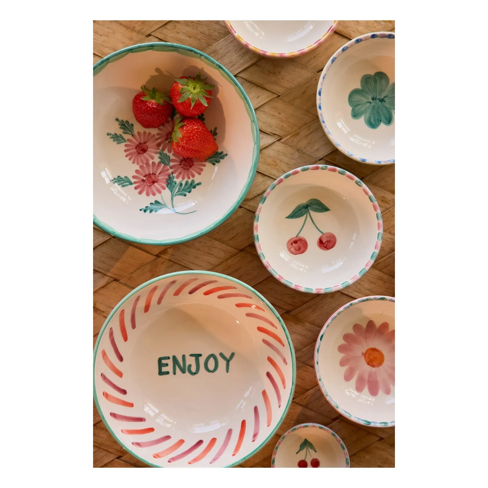 Ceramic Salad Bowl with Flowers - Green, Ceramic alternate view