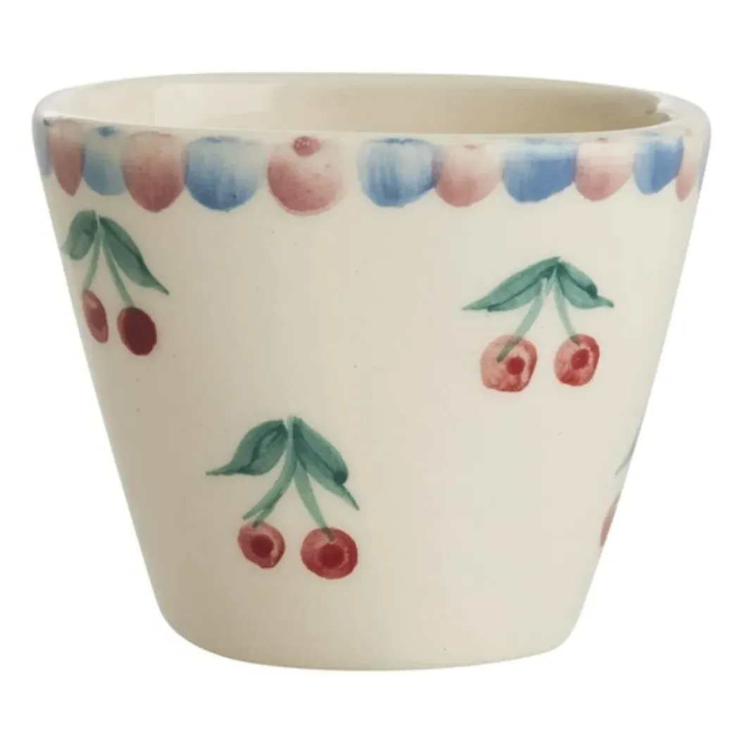 Cherry Hand-Painted Oval Ceramic Espresso Cup - Cream product