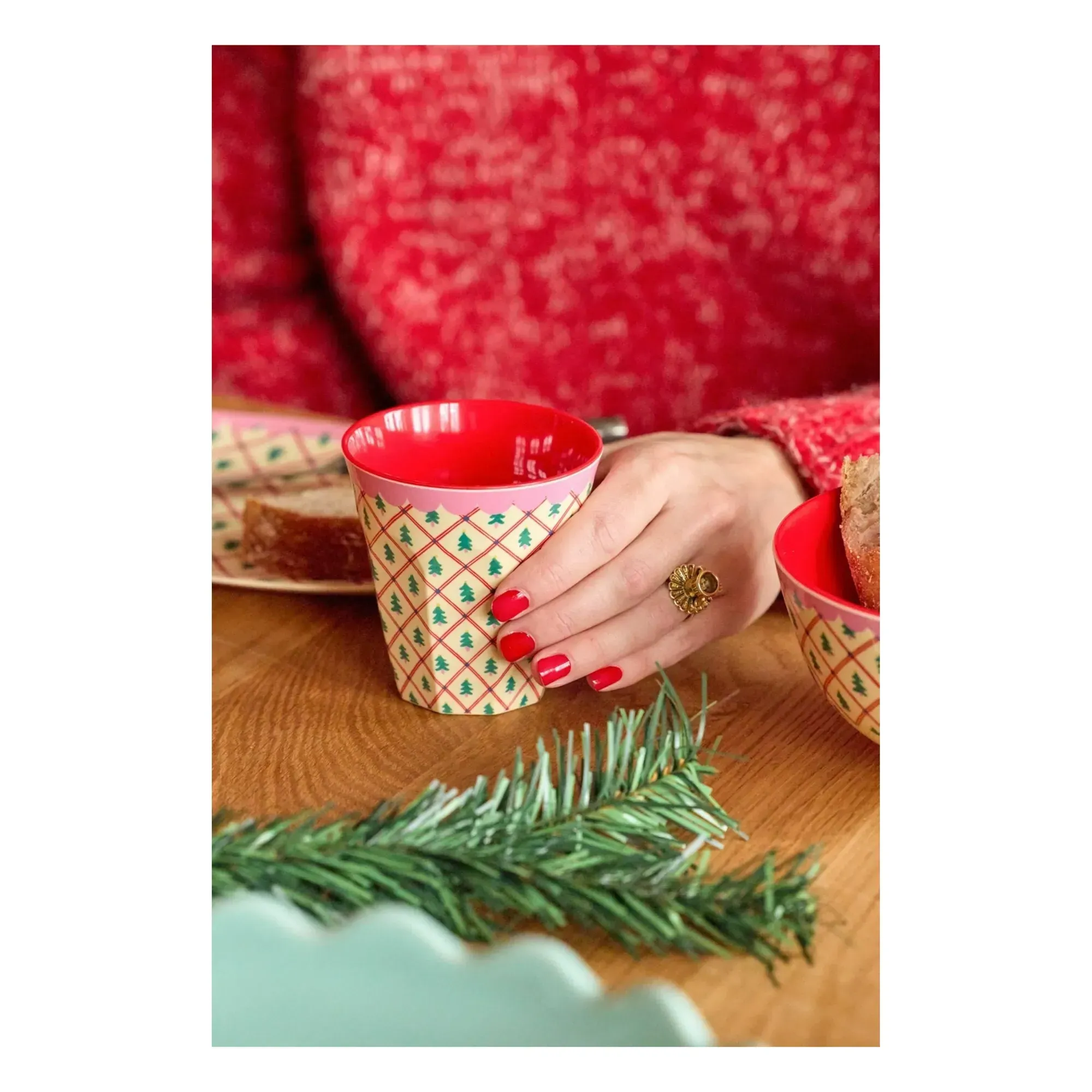 Fir Trees Melamine Glass - Cream alternate view