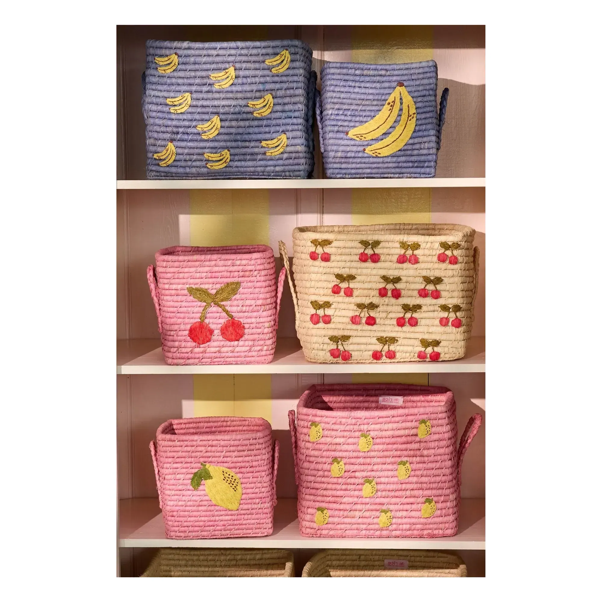 Lemon Raffia Storage Basket - Pink alternate view