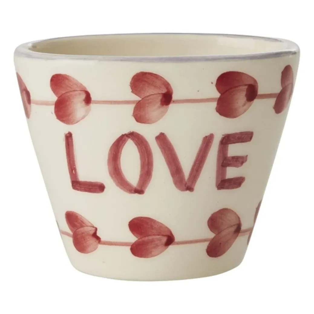 Love Hand-Painted Oval Ceramic Espresso Cup - Ecru product