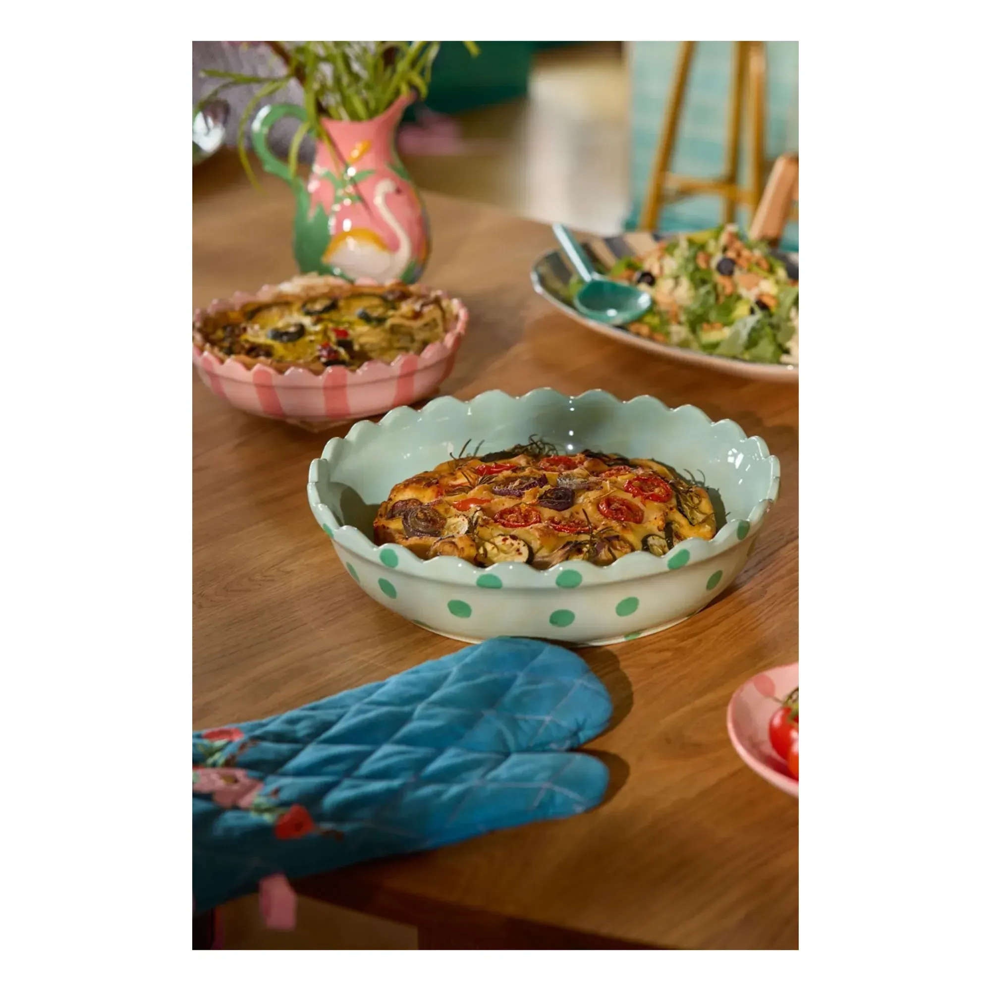 Rice Polka Dot Pie Dish - Green, Stoneware alternate view