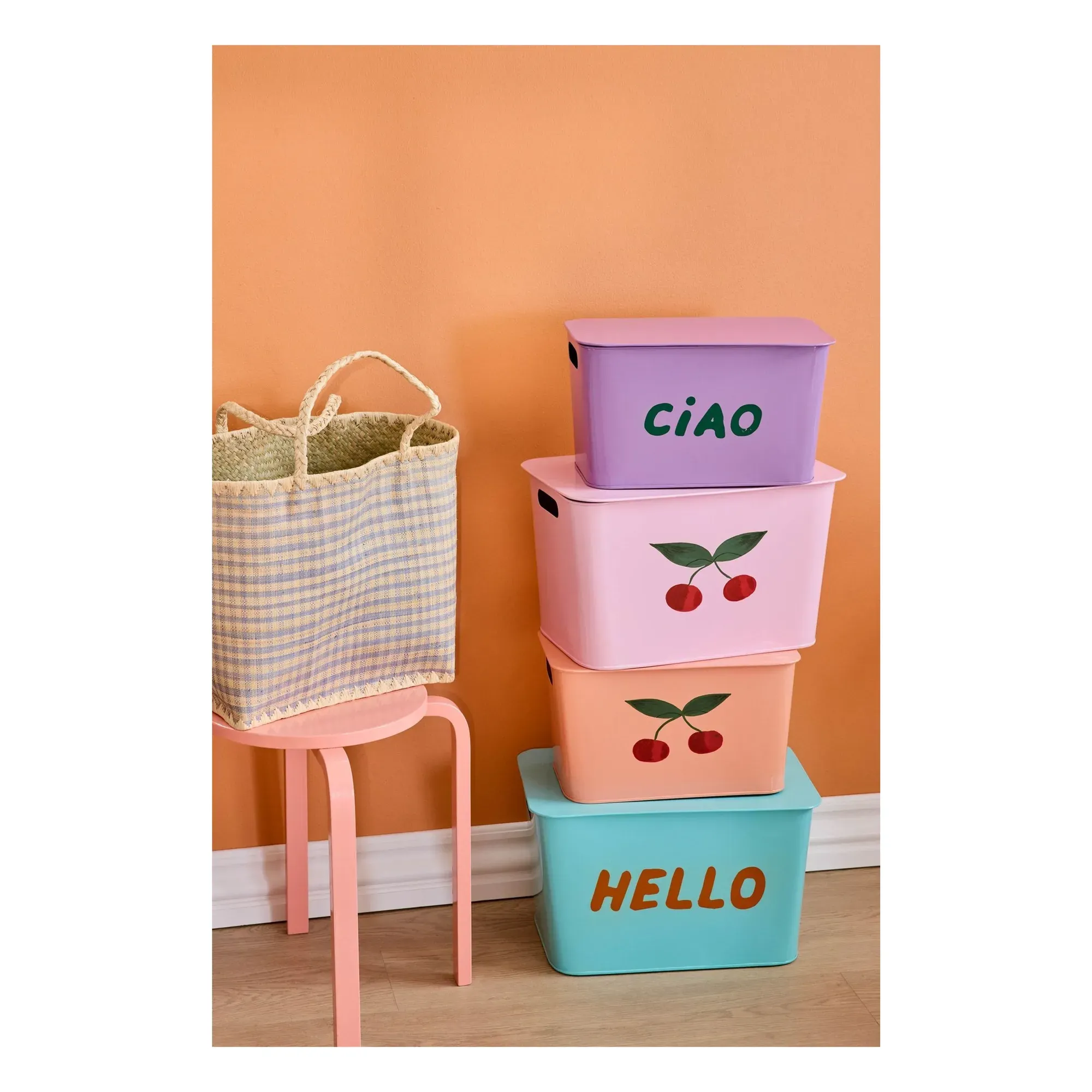 Wall-Mounted Storage Boxes Set of 2 - Pink, Galvanized Iron alternate view