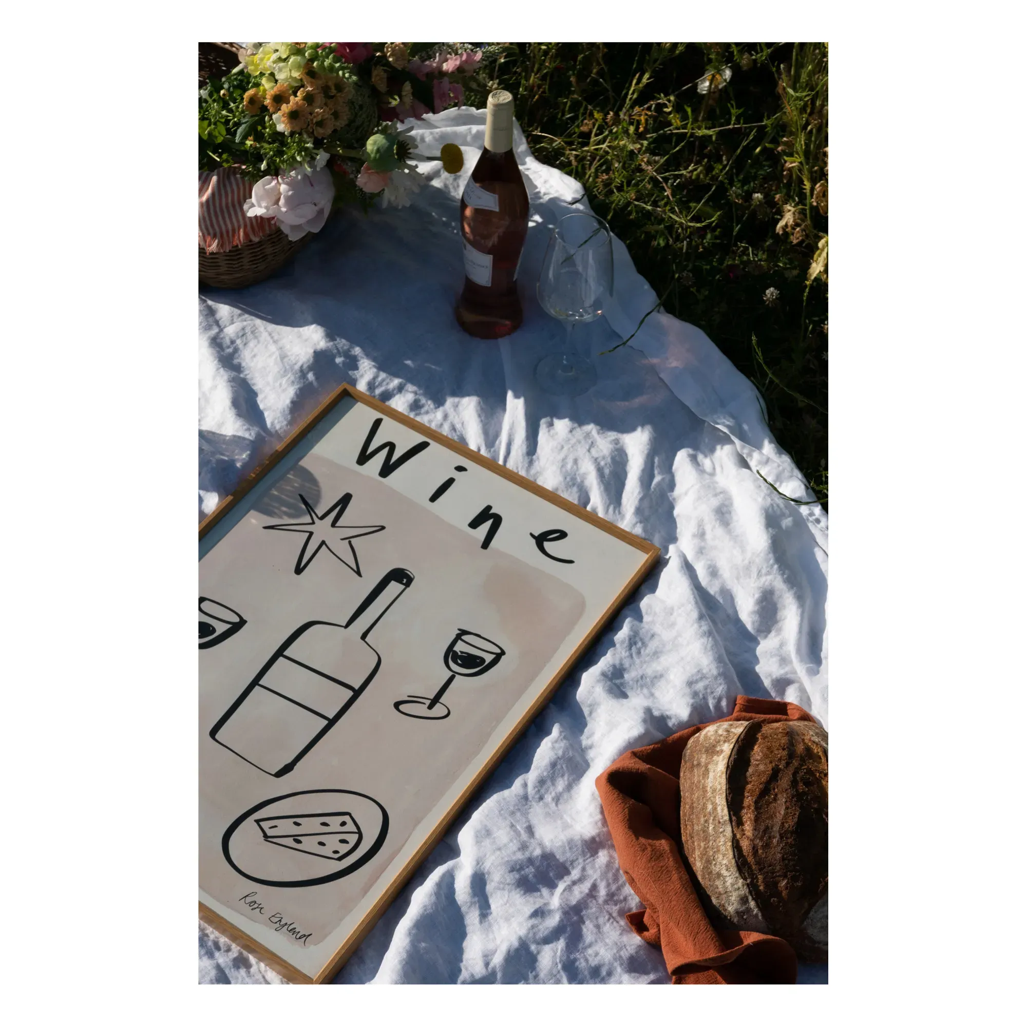 Wine & Cheese Art Print - Beige alternate view