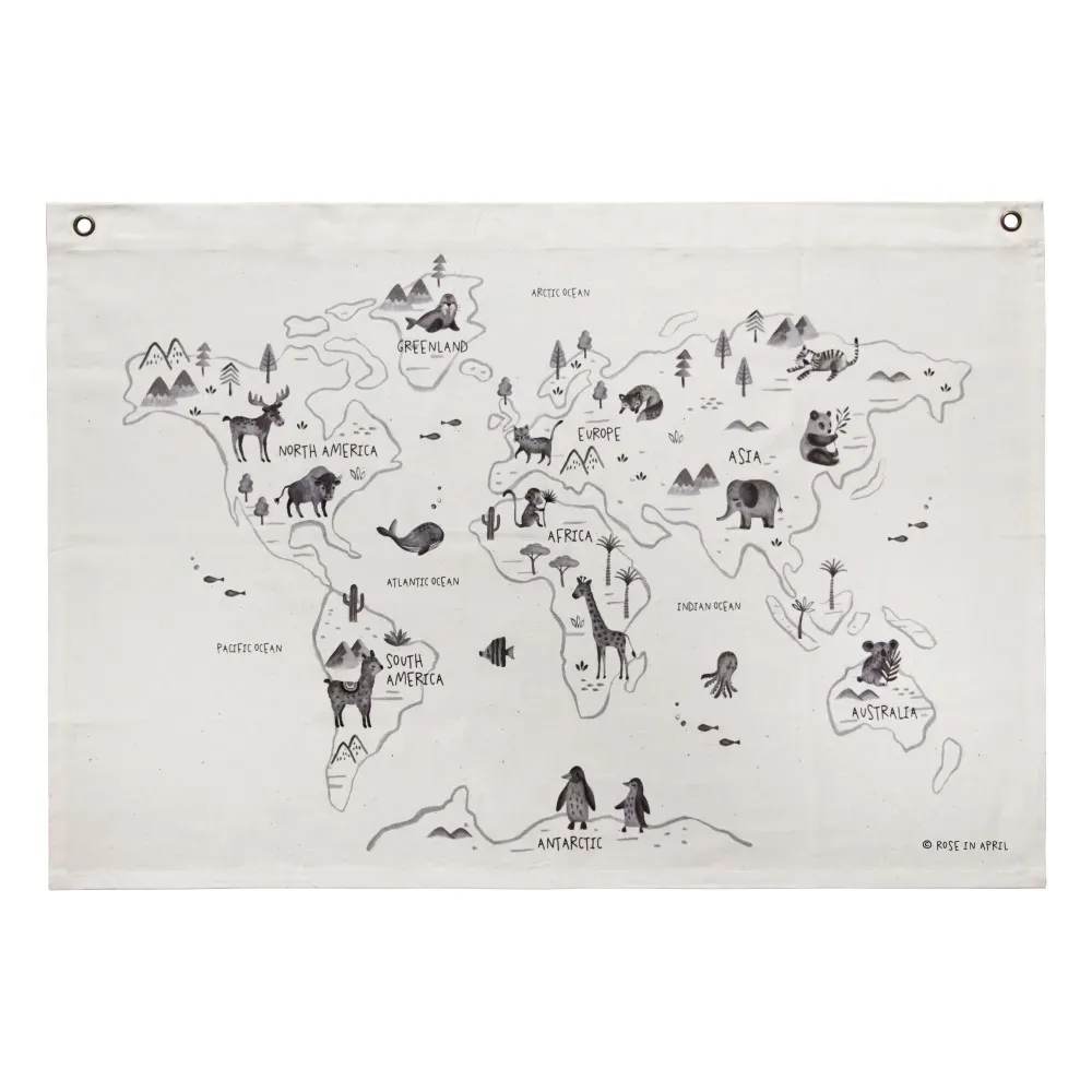 English World Map Wall Art - White, Cotton product