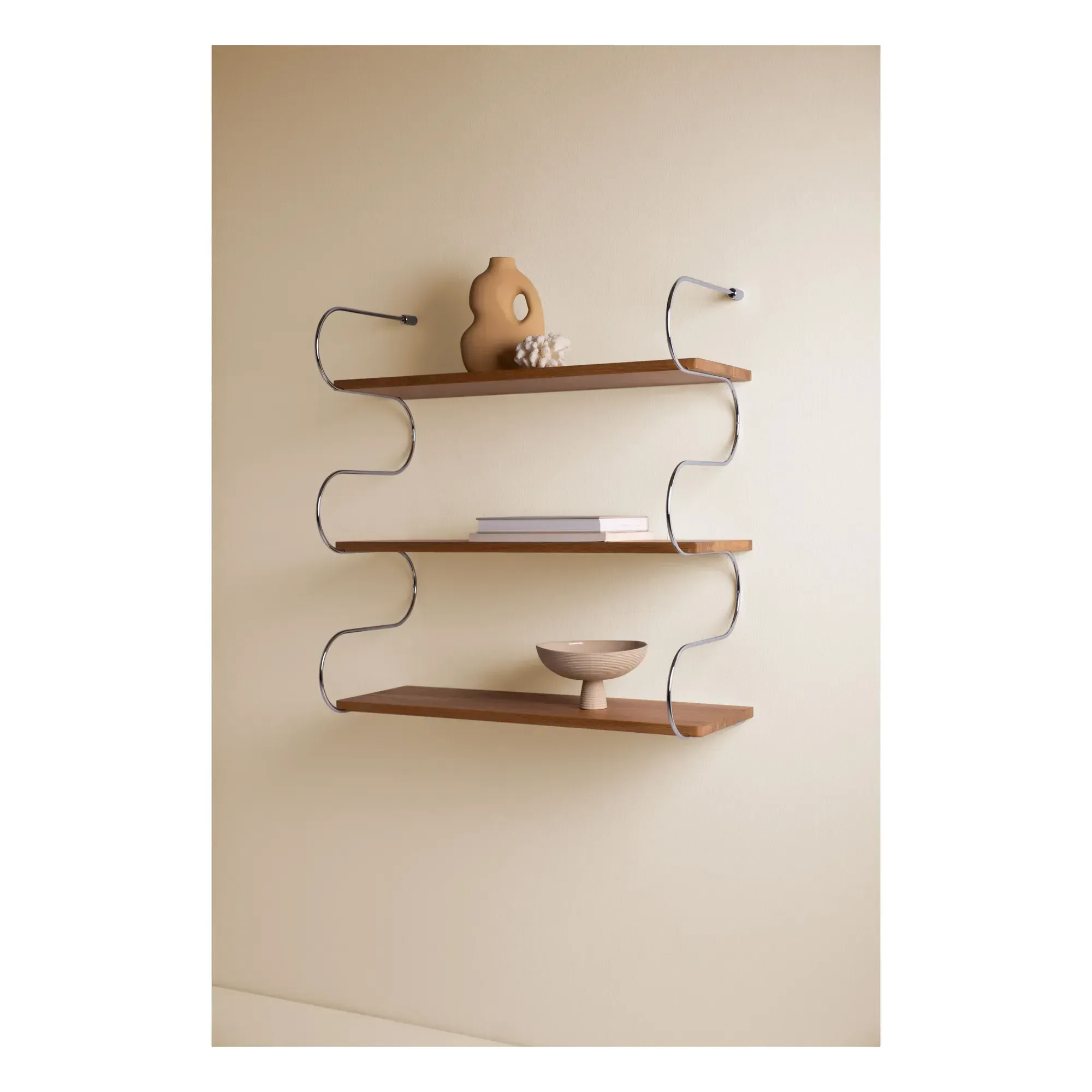 Onda Wall-Mounted Shelving Unit - Chrome, Oak alternate view