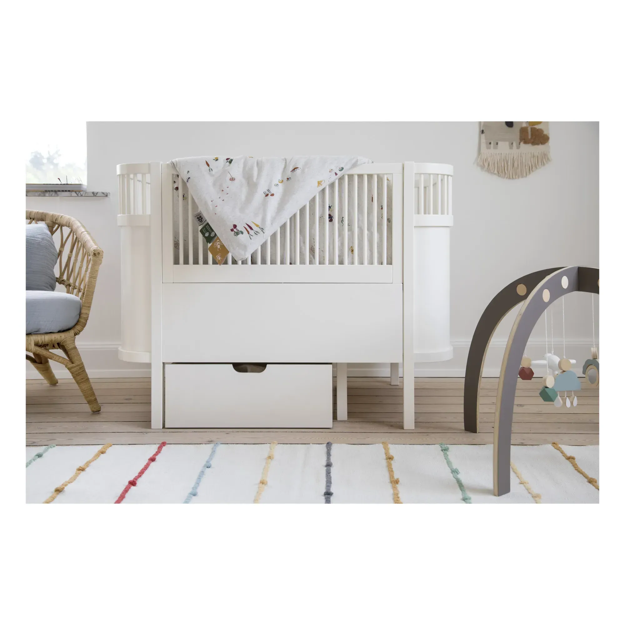 Sebra Convertible Cot to Junior Bed - White, Birch Wood alternate view
