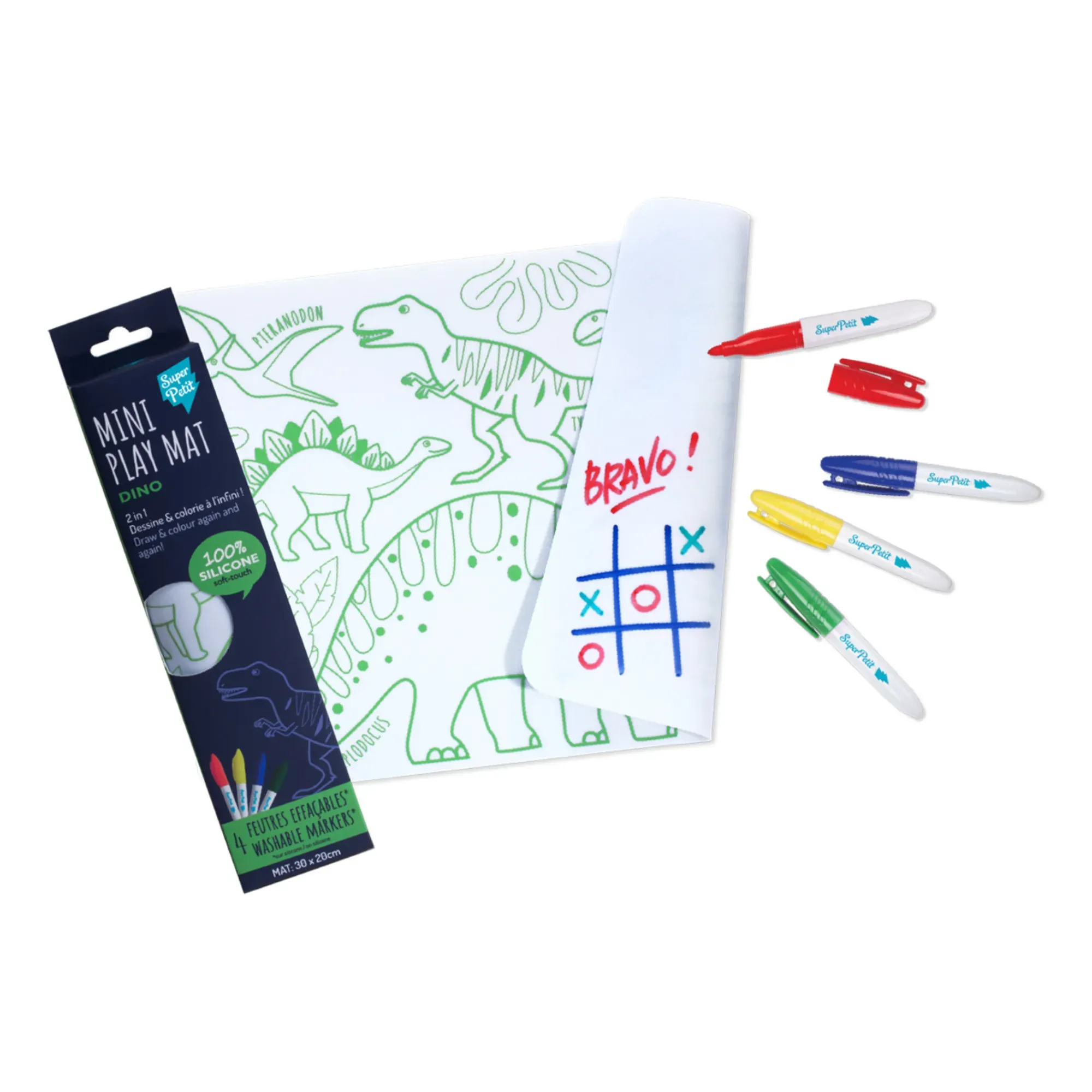Super Petit Reversible Coloring Placemat with 4 Felt Pens - Dinosaur product