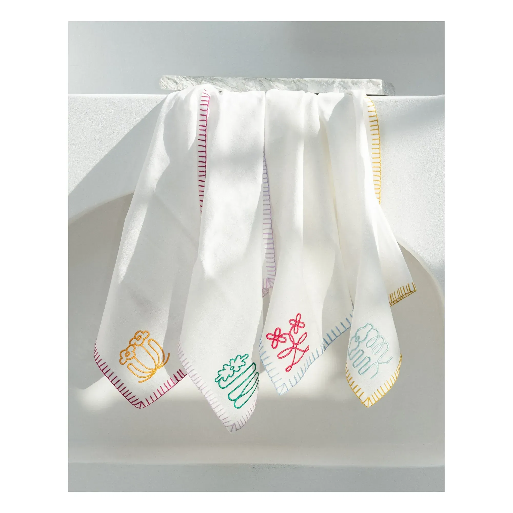 Bouquet Embroidered Napkins Set of 4 - Multicoloured, Cotton Linen alternate view
