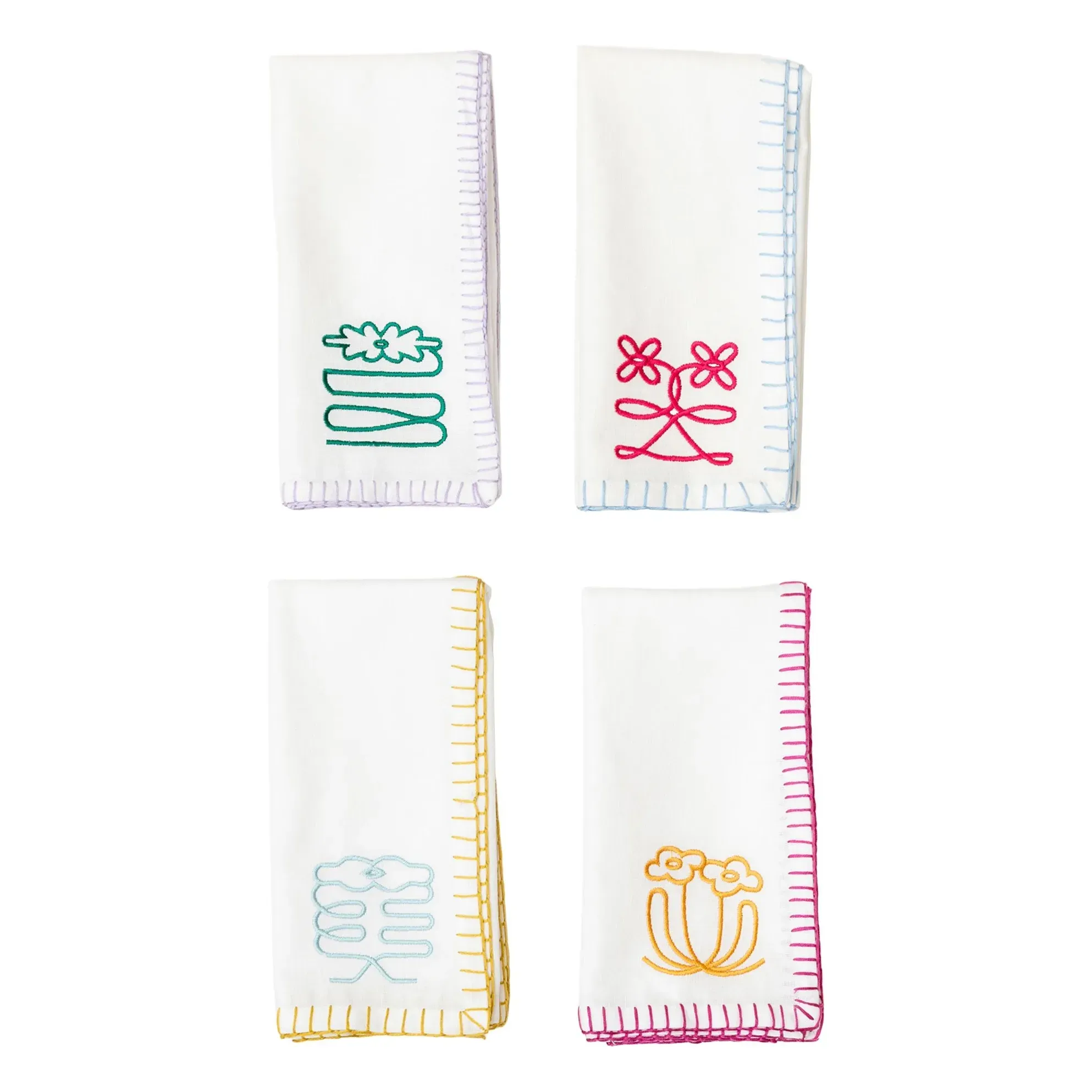 Bouquet Embroidered Napkins Set of 4 - Multicoloured, Cotton Linen product