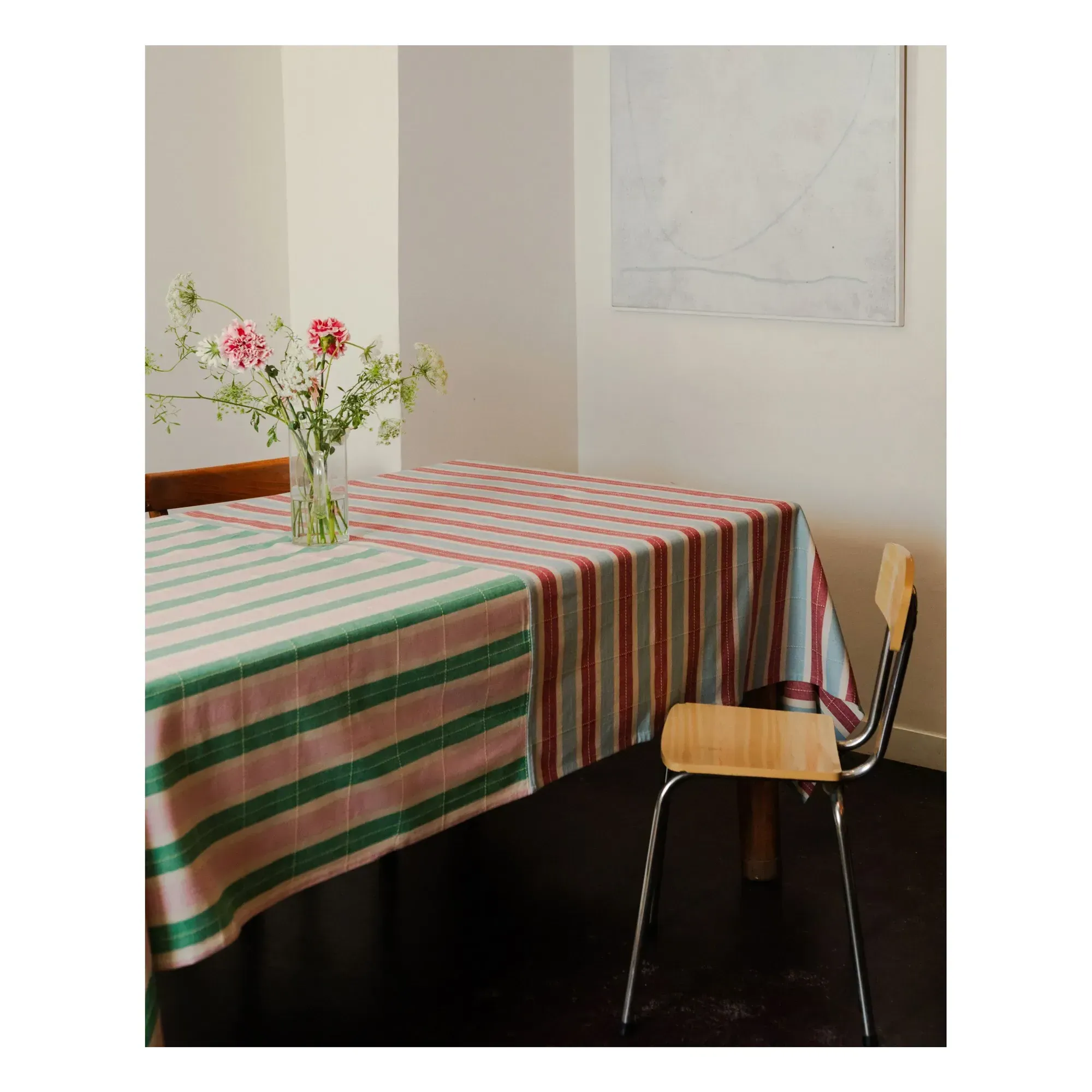 Organic Cotton Striped Tablecloth - Blue alternate view