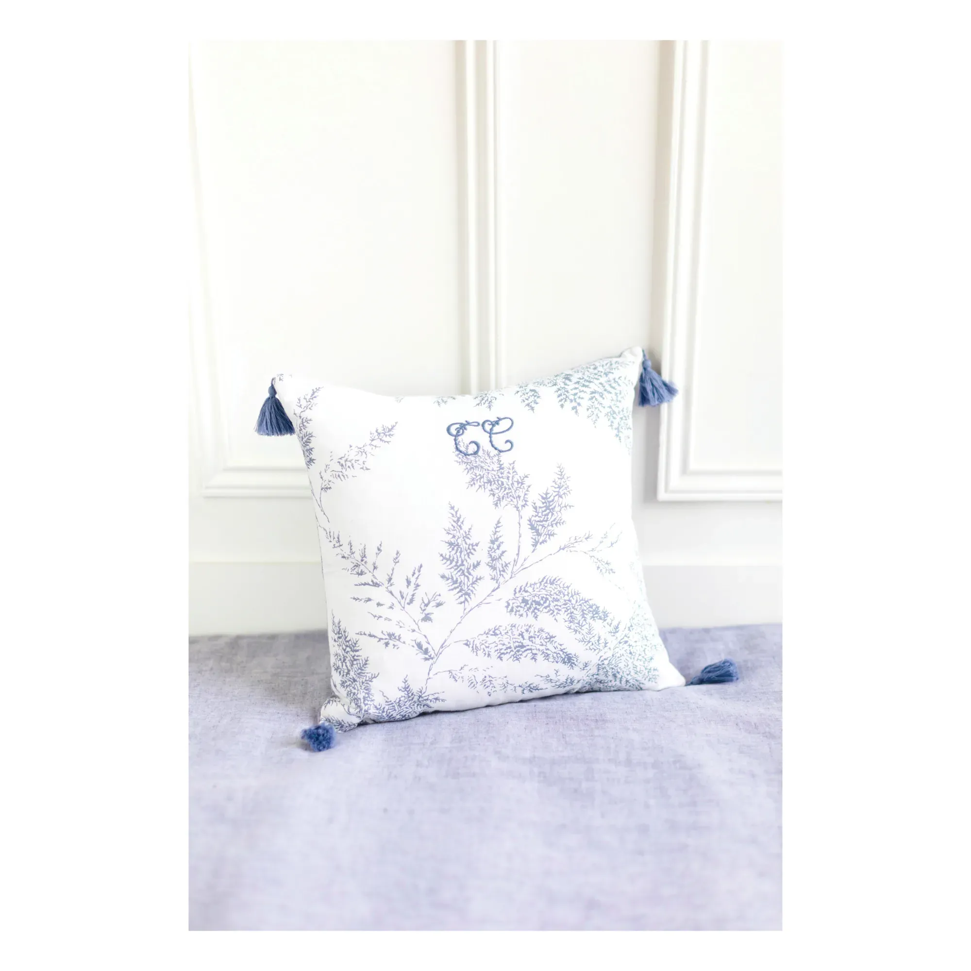 Foliage Cushion with Removable Cover - Navy Blue, Linen alternate view