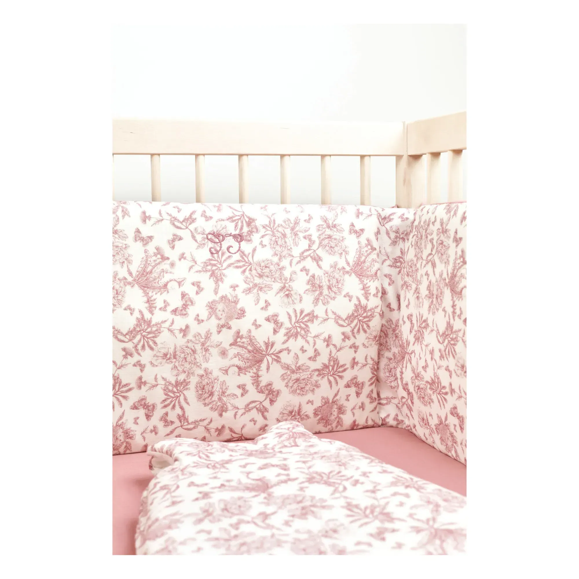 Toile de Jouy Reversible Cot Bumper - Peach, Cotton alternate view