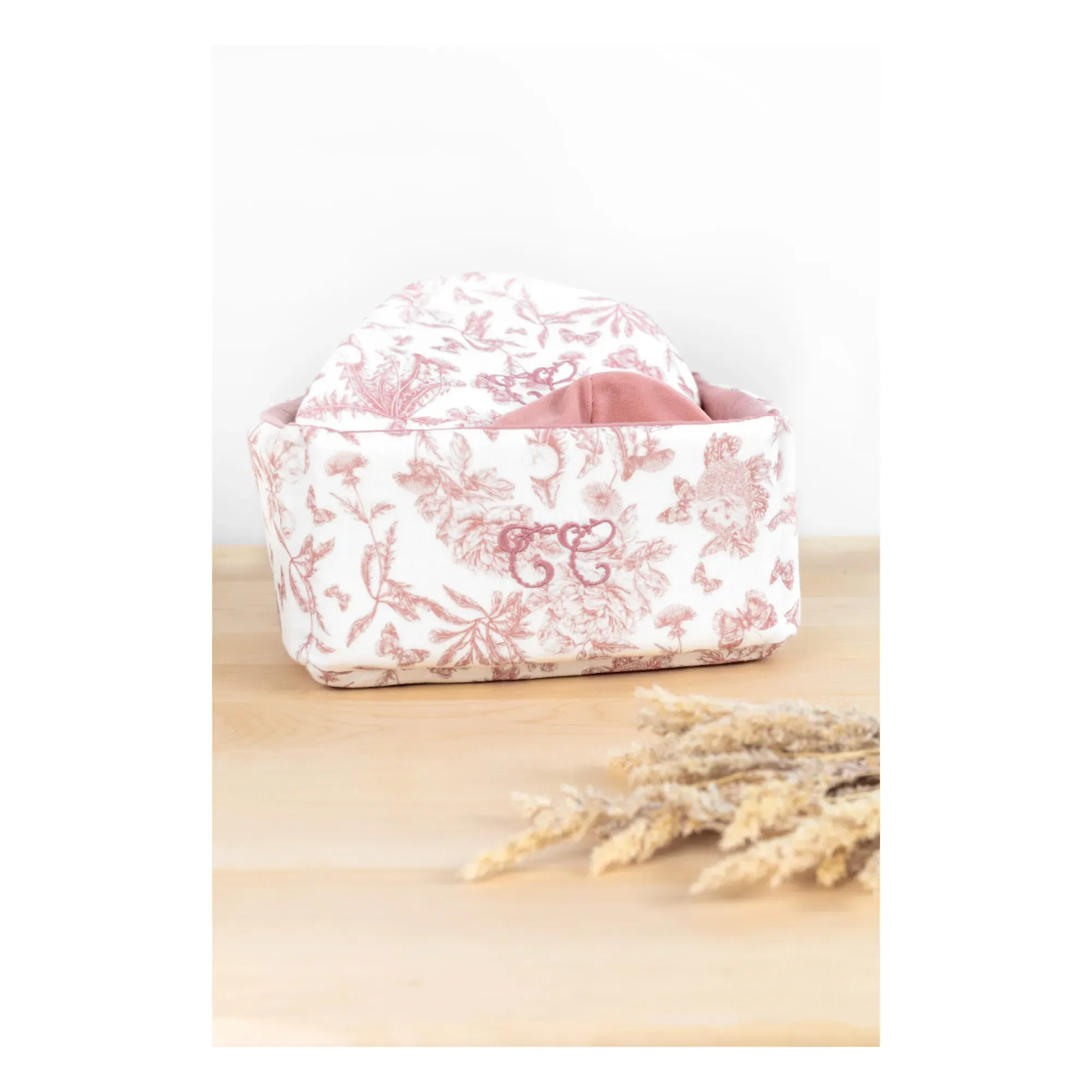 Toile de Jouy Small Storage Basket - Peach, Cotton alternate view