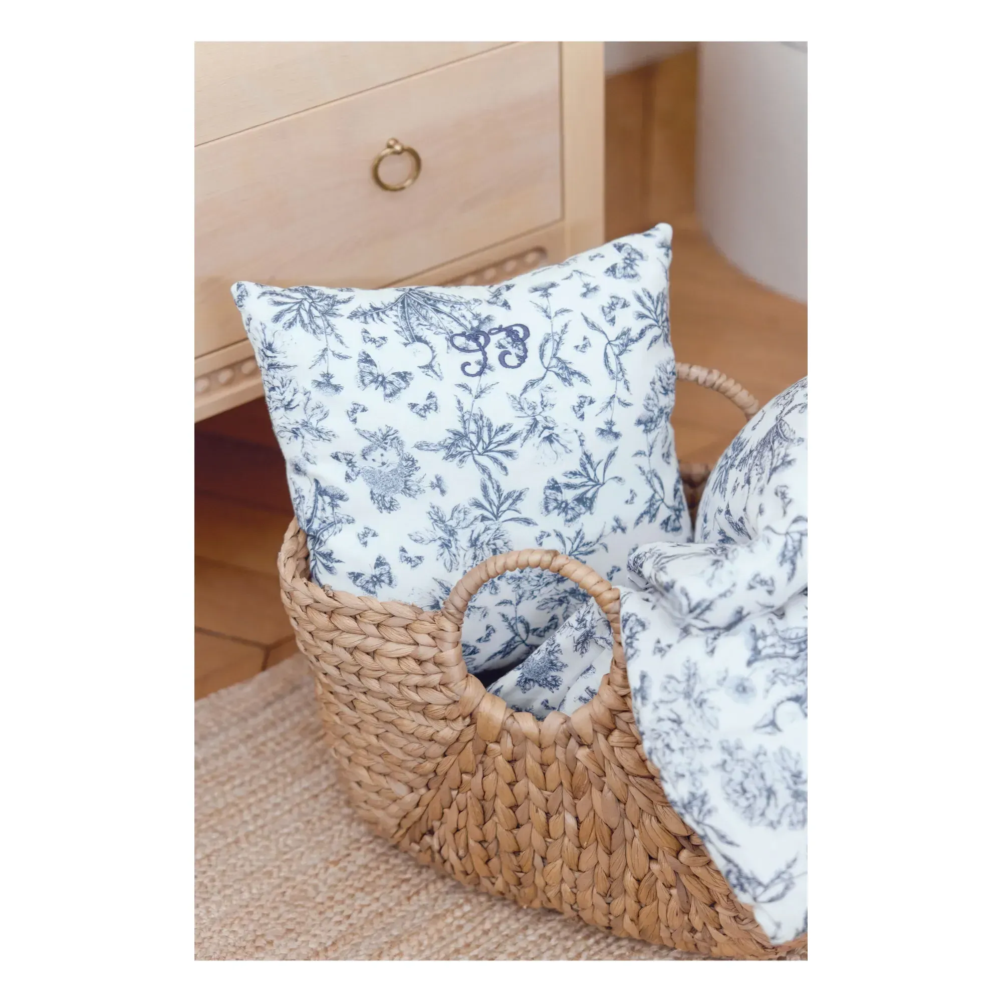 Toile de Jouy Square Cushion - Navy Blue, Cotton product