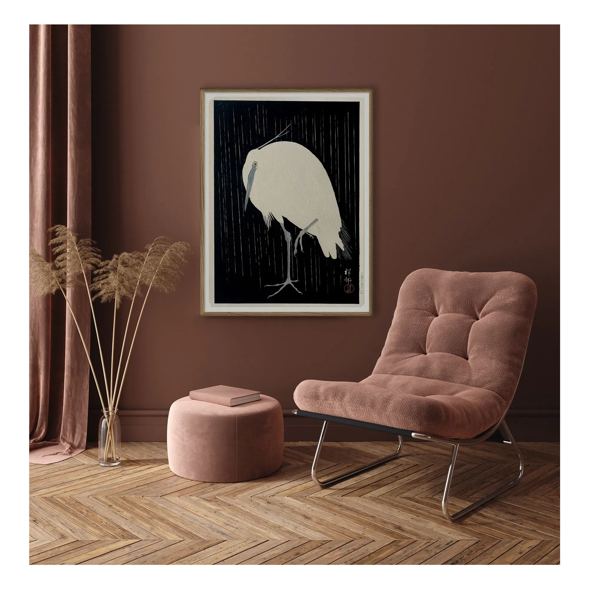 Crane on Black Art Print - Multicoloured, Matte Paper alternate view