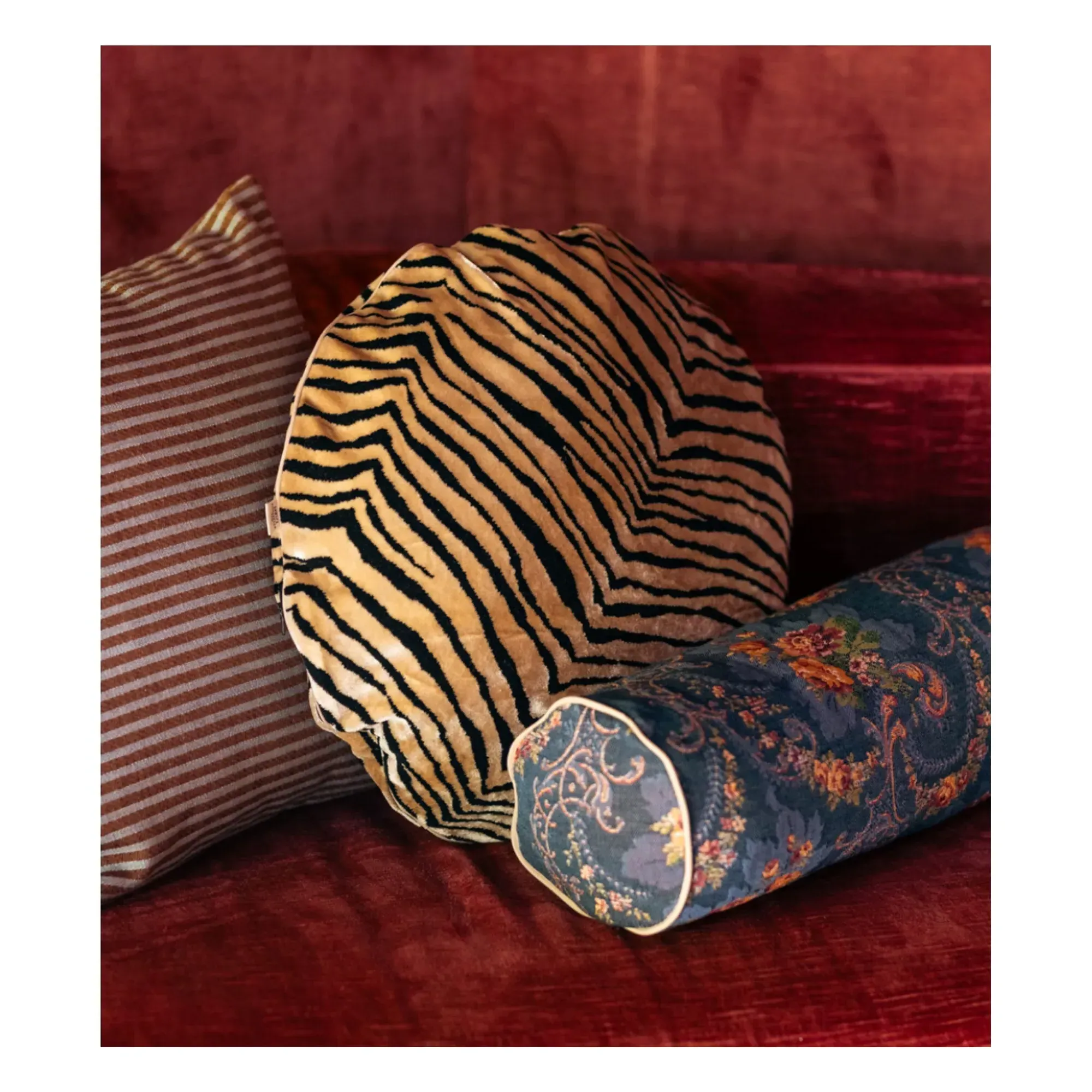 Bomboloni Round Velvet Cushion - Tiger, Jacquard Velvet alternate view