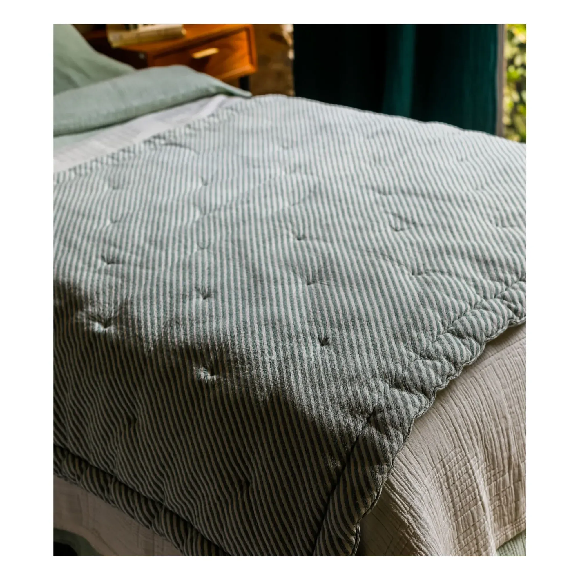 Capriccio Striped Quilt - Green, Cotton Jacquard alternate view