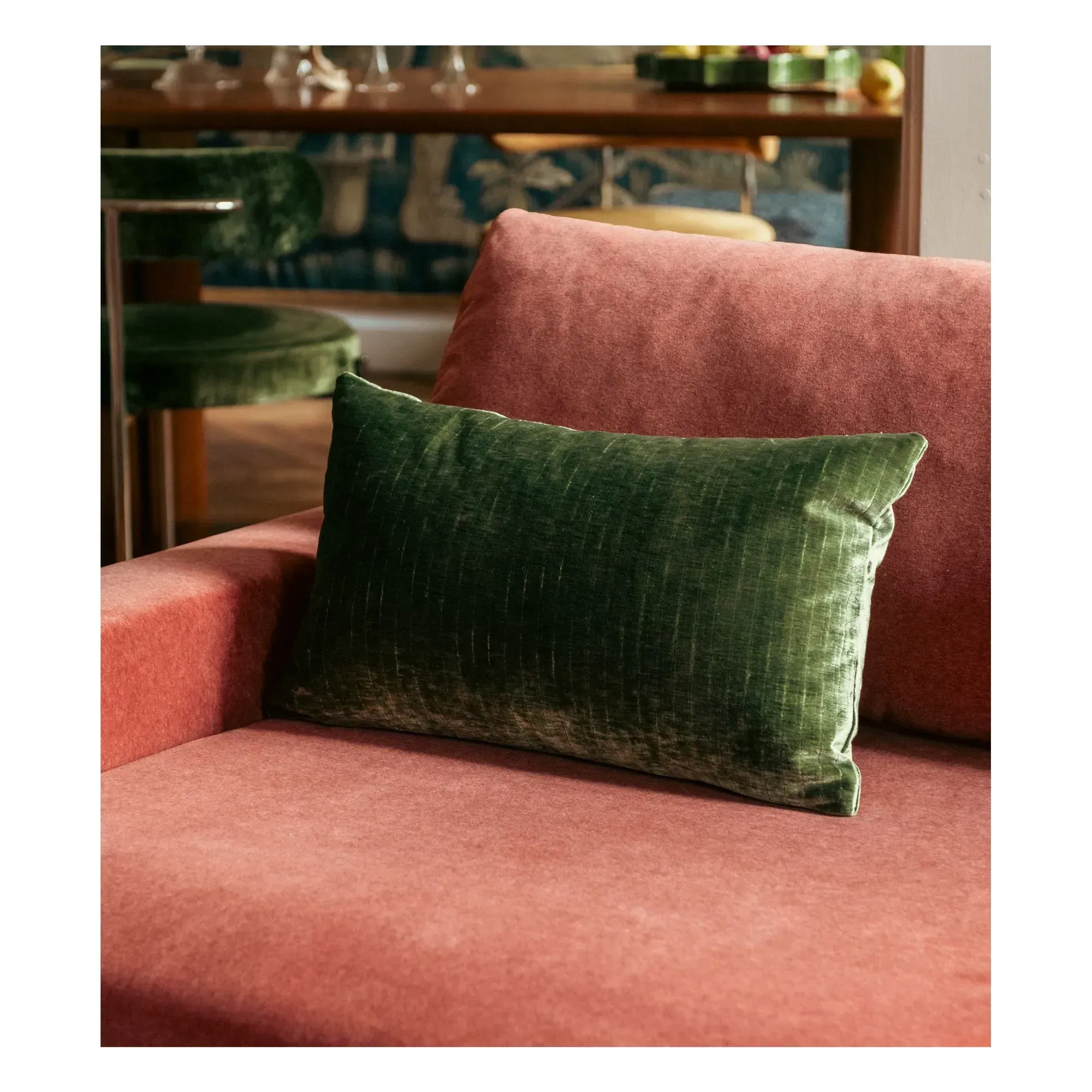 Carino Rectangular Cushion - Olive Green, Shiny Corduroy alternate view