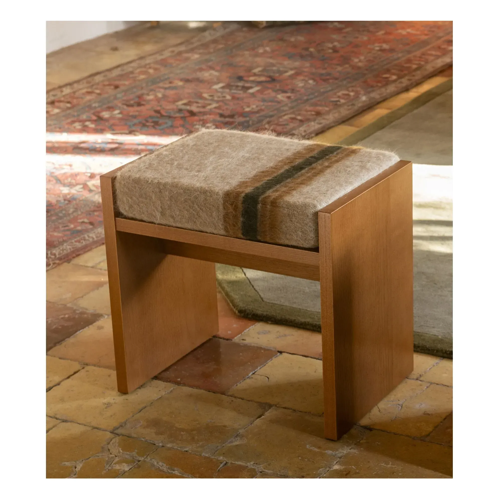 Chiesa Stool - Brown Striped Mohair Blend alternate view