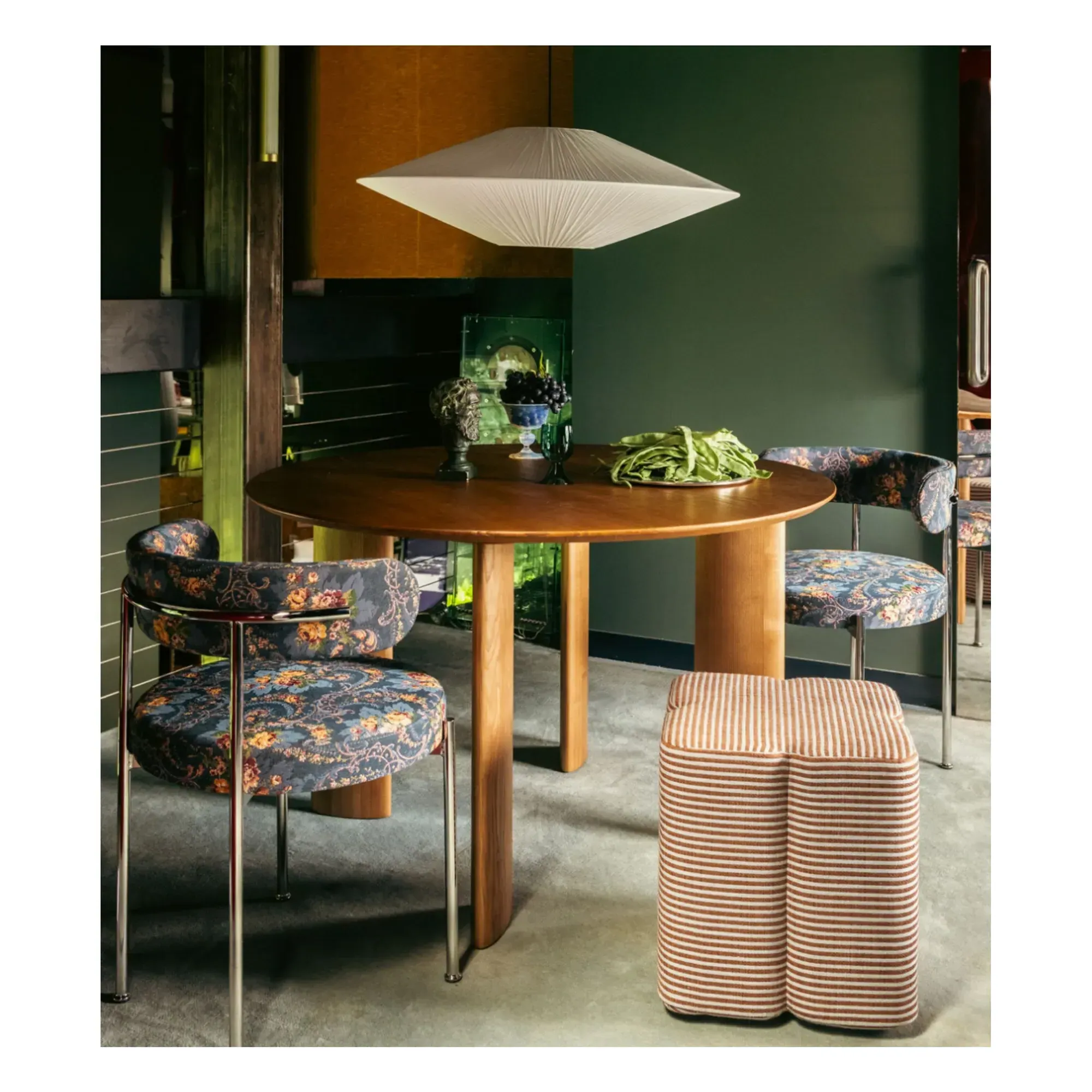 Fiori Round Pouffe - Brown, Striped Fabric alternate view