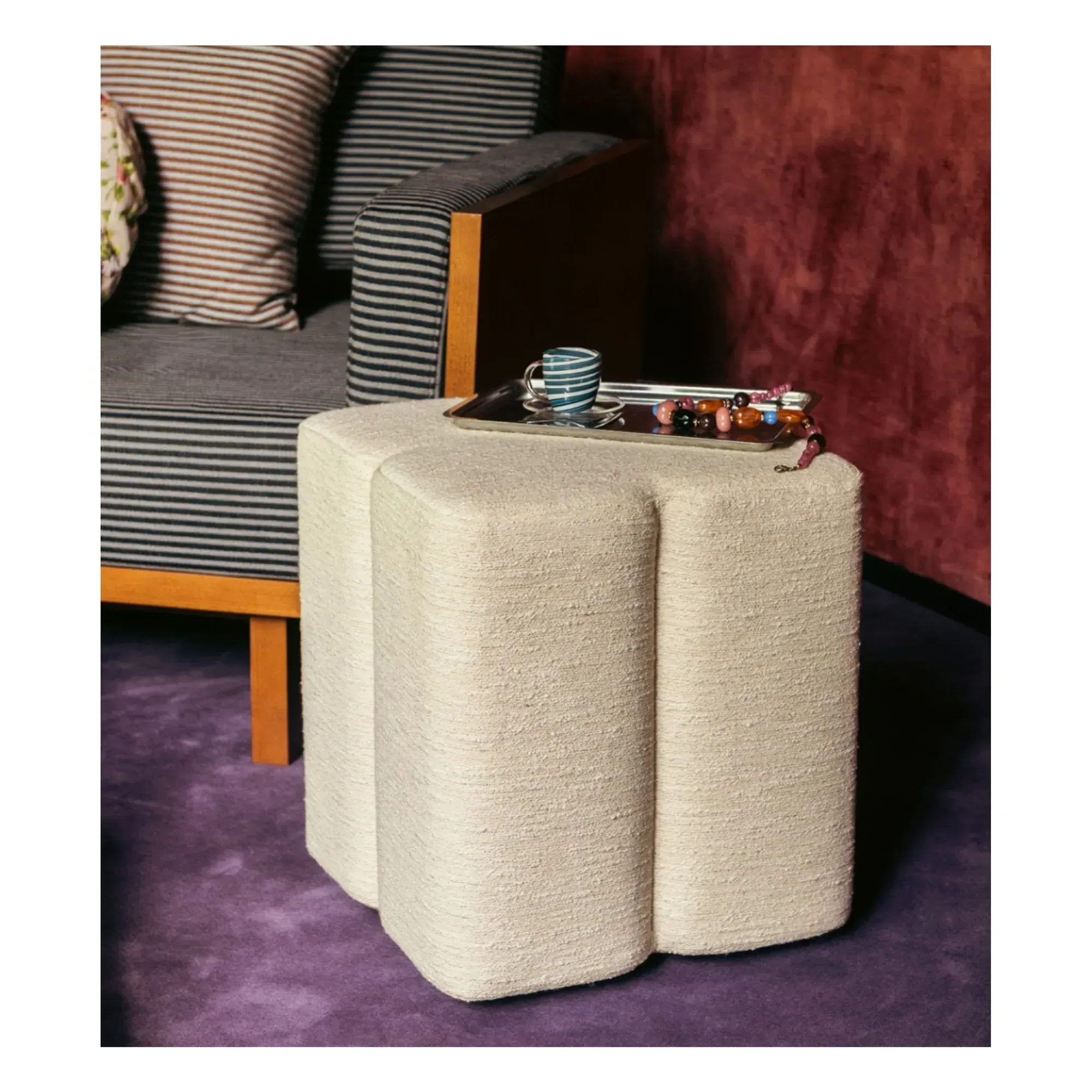 Fiori Round Pouffe - Cream, Cotton alternate view