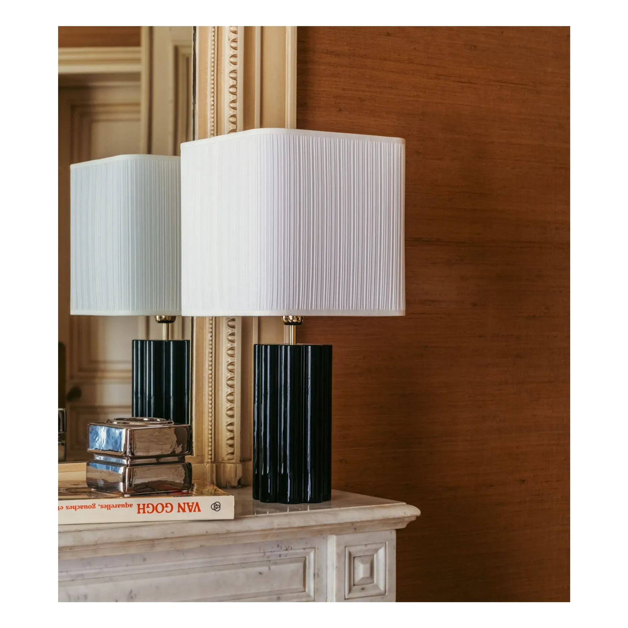 Gioia Table Lamp with Pleated Shade - Black, Lacquered Wood alternate view