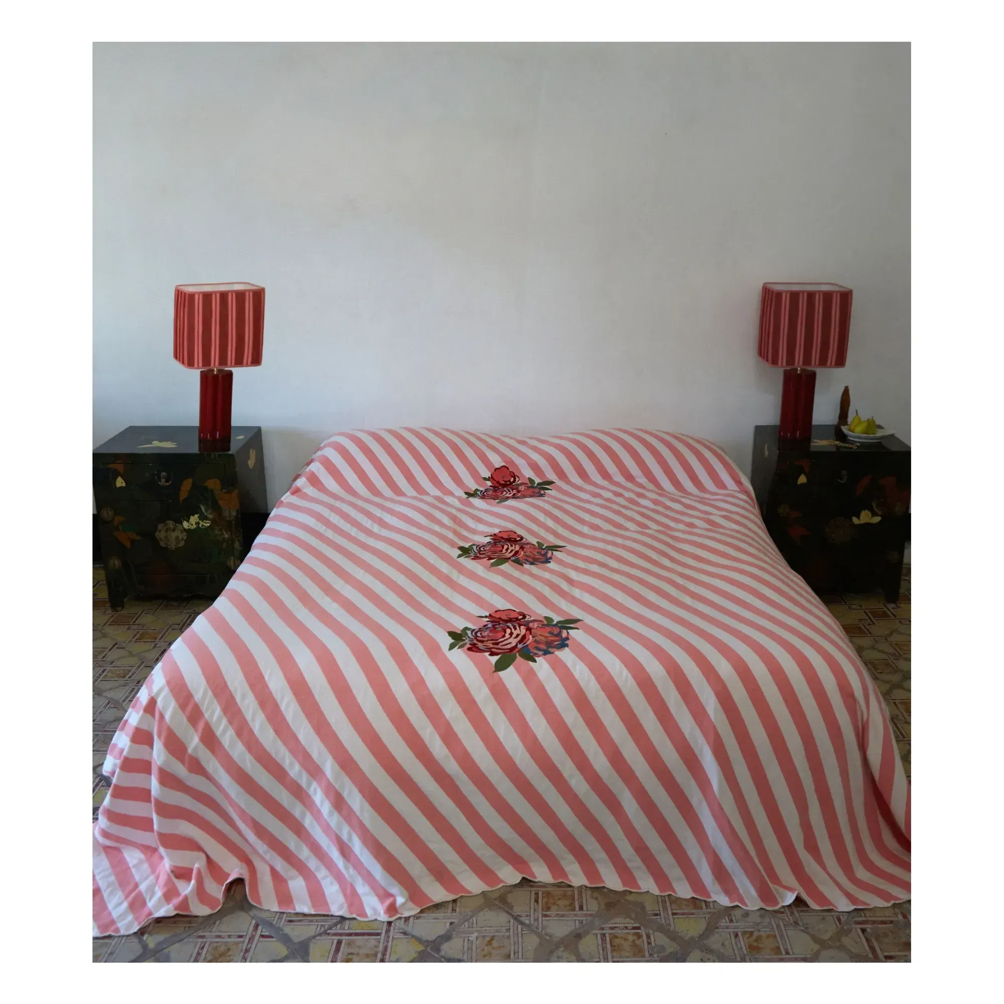 Lisa Corti Monastico Bedspread with Flower Embroidery - Pink, Cotton alternate view