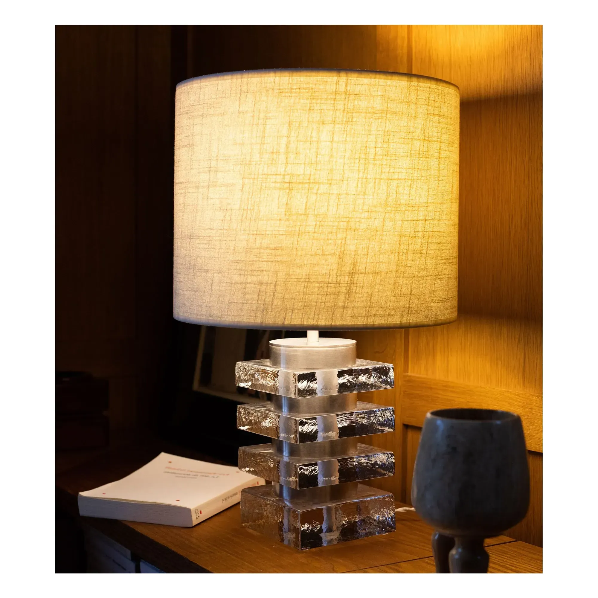 Marta Table Lamp - Transparent, Glass & Textured Fabric alternate view
