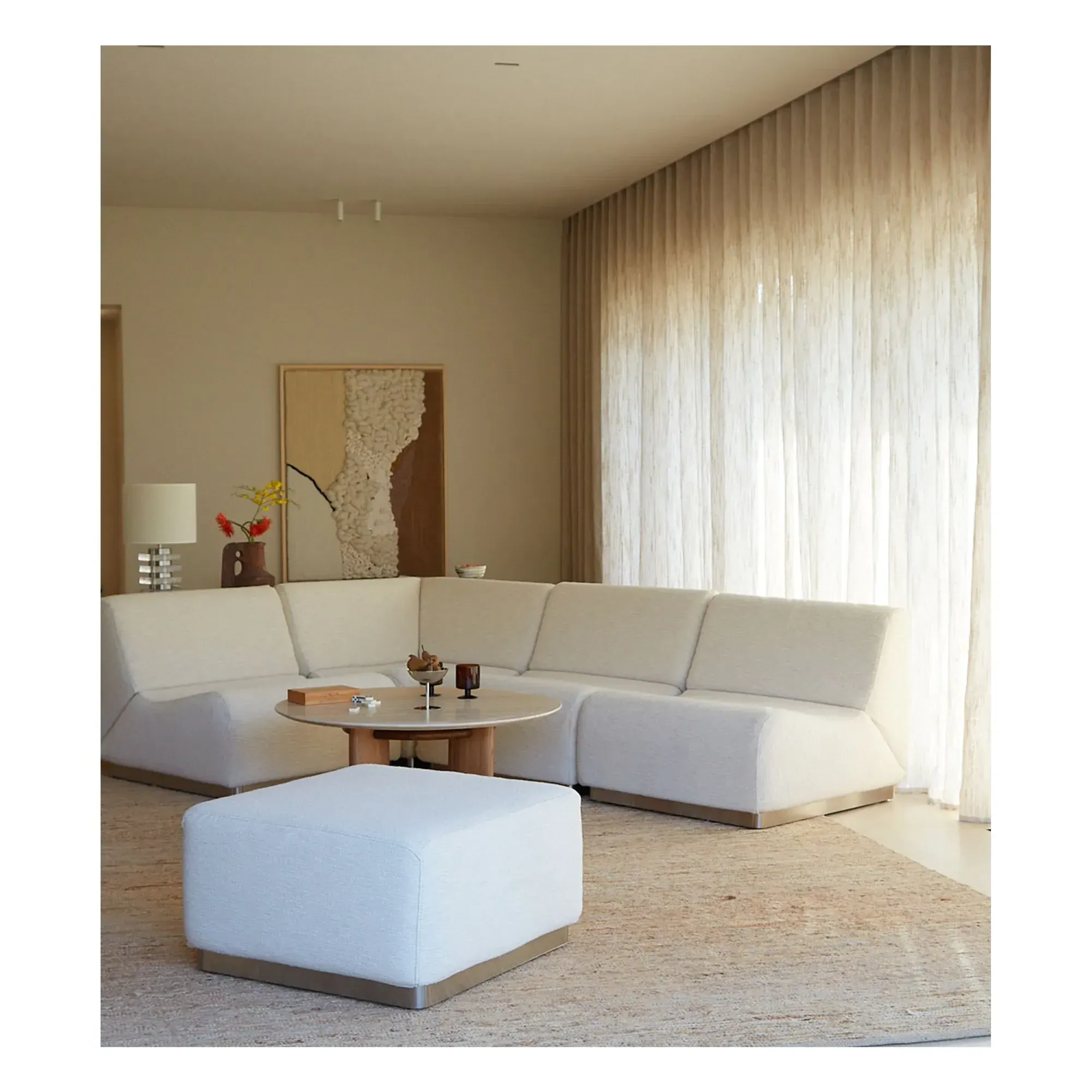 Rotondo Pouffe - Cream, Woven Cotton alternate view