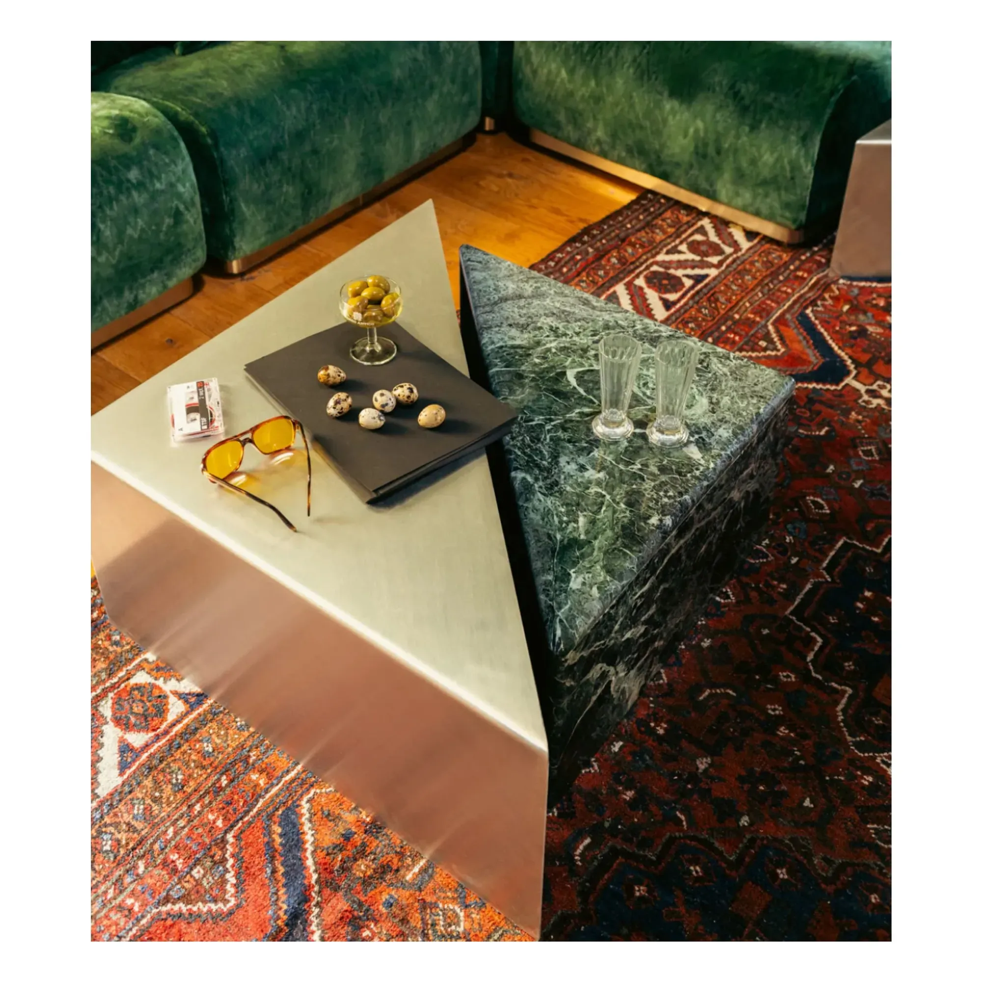 Triangolo Nesting Coffee Table - Green, Marble alternate view