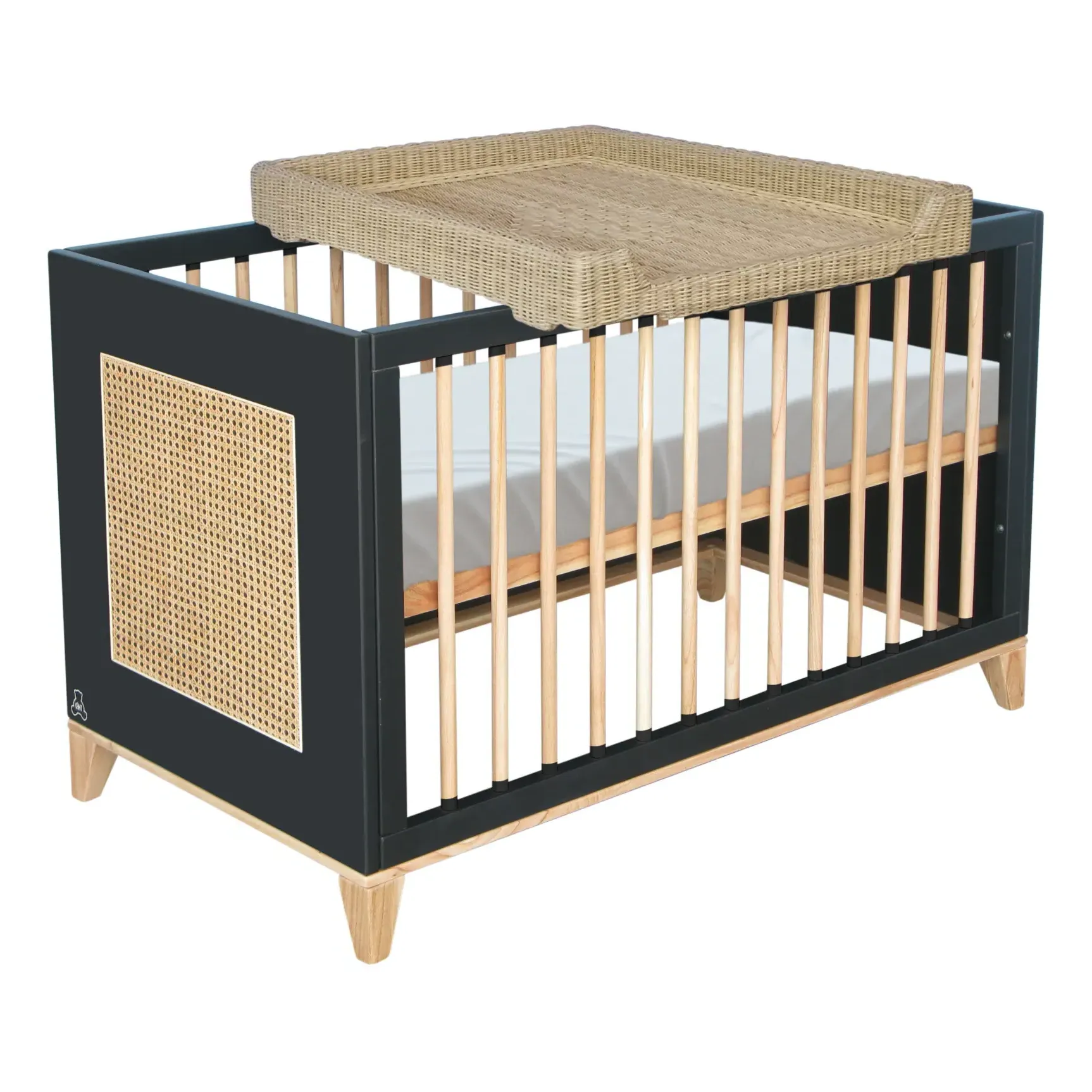 Nami Baby Bed 60x120cm - Black, Rattan alternate view
