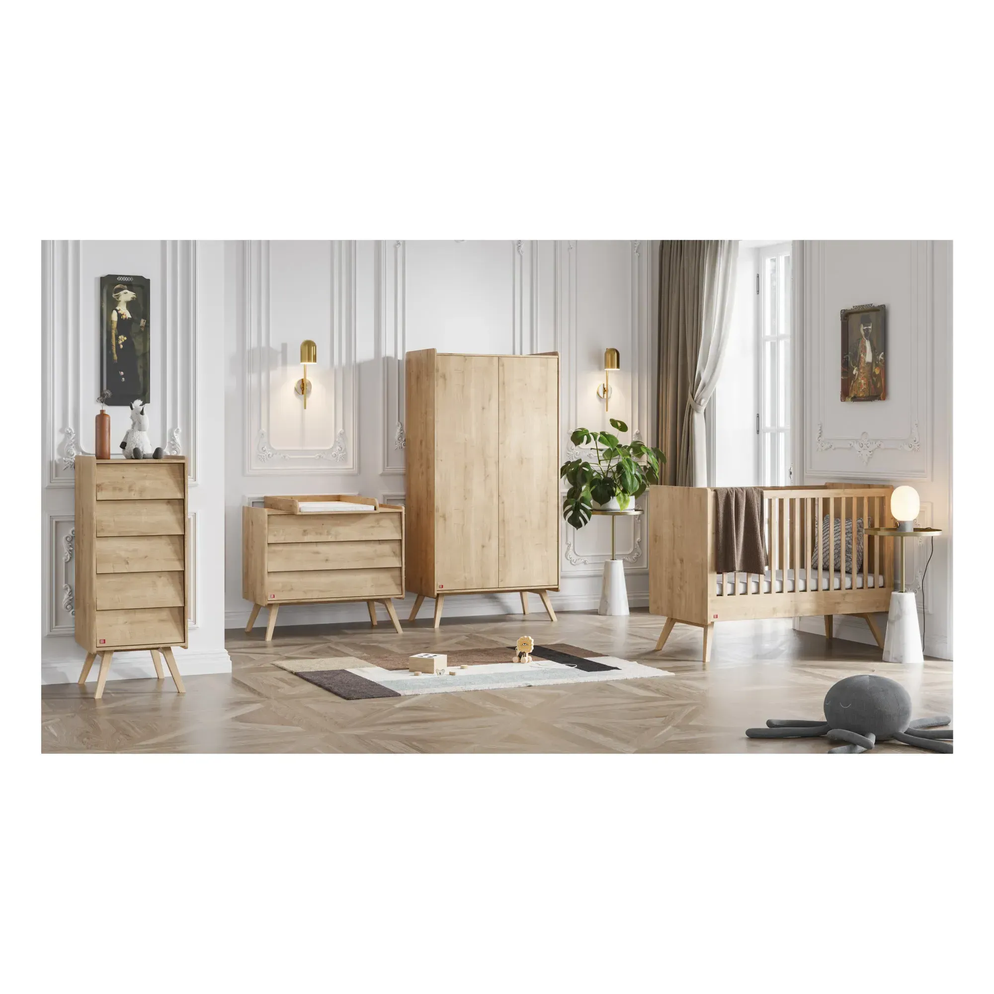 Vintage Adjustable Baby Bed with Removable Sides - Oak alternate view