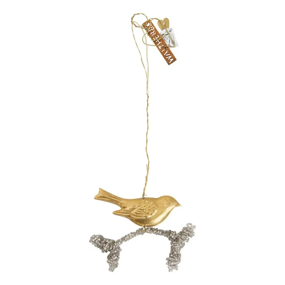 Hanging Bird Ornament - Gold, Brass product