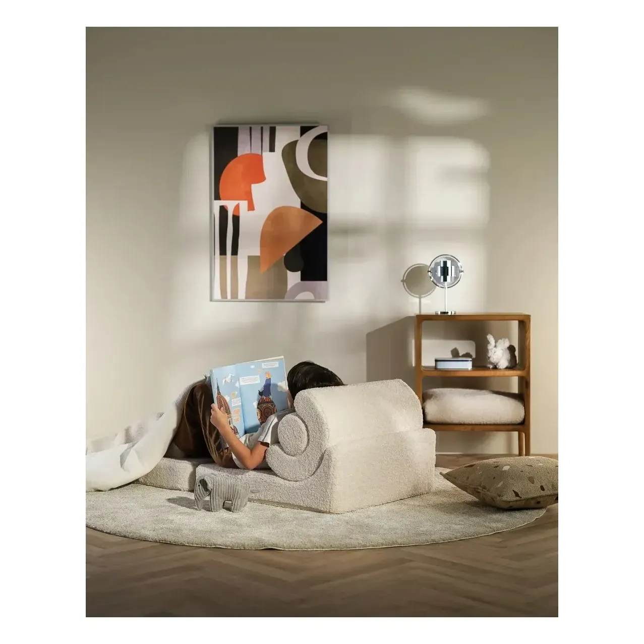 Flipster Convertible Armchair - Ecru, Teddy Fabric alternate view