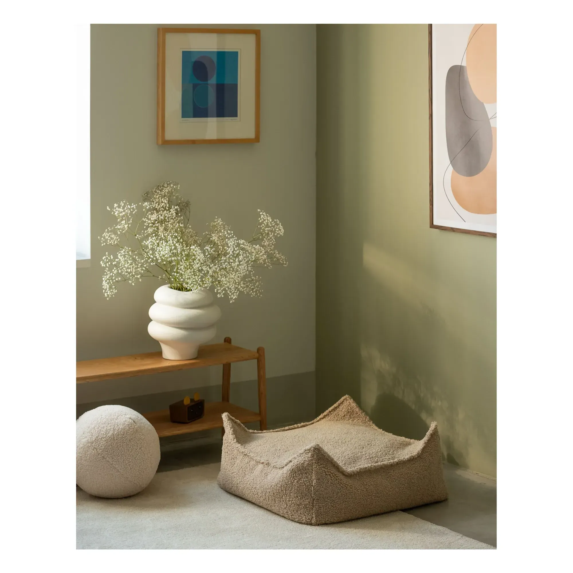 Square Ottoman - Beige, Teddy Fabric alternate view