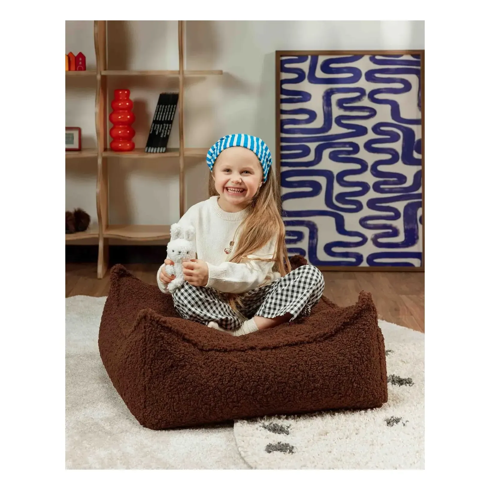 Teddy Bear Square Ottoman - Dark Brown, Polyester alternate view