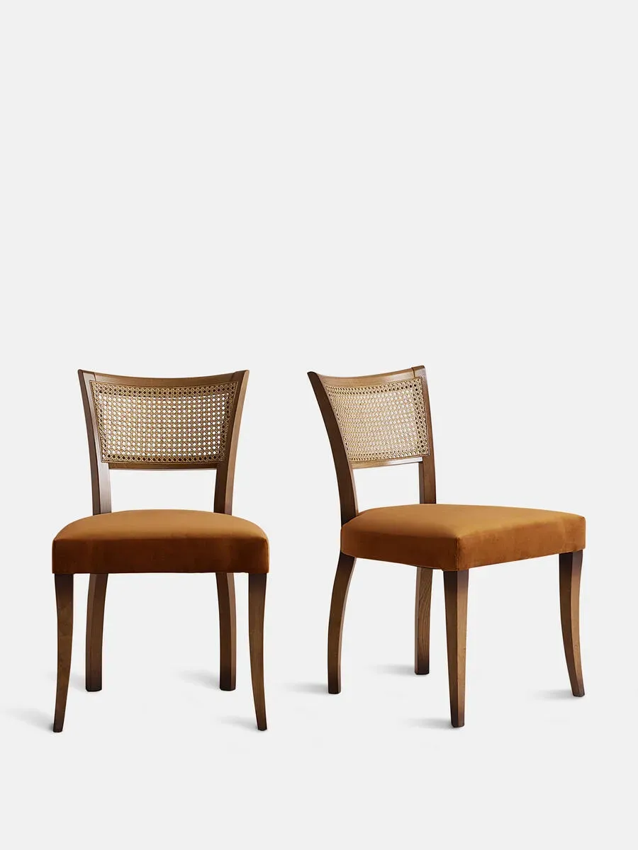 pair-of-molina-dining-chairs-cane-back-velvet-mustard image