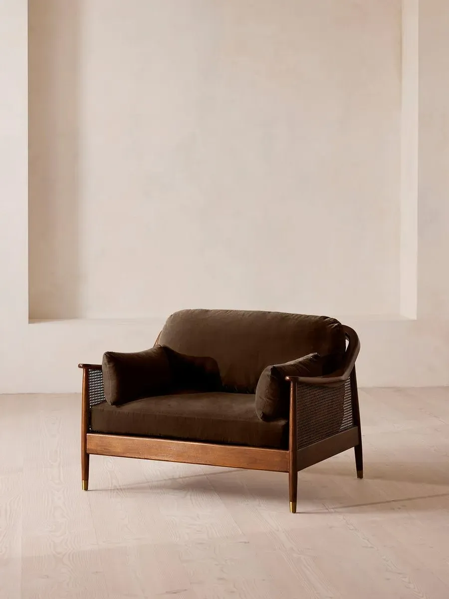 2-Seater Loveseat with Rattan Panels - Chocolate, Velvet product