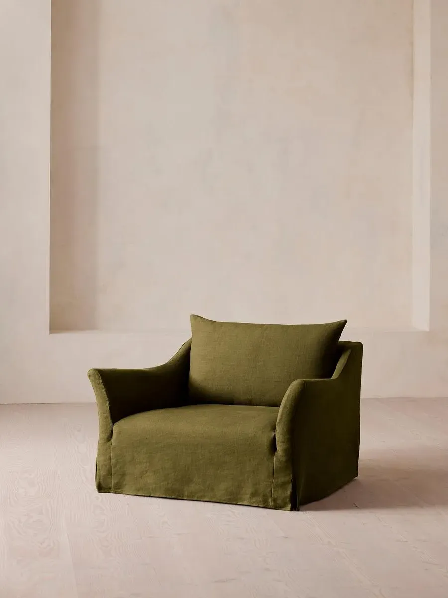 2-Seater Loveseat with Slip Cover - Olive, Linen by Soho Home