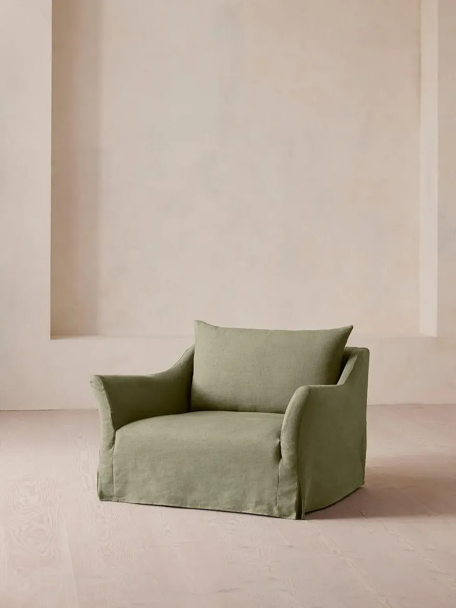 2-Seater Loveseat with Slip Cover - Sage, Linen by Soho Home