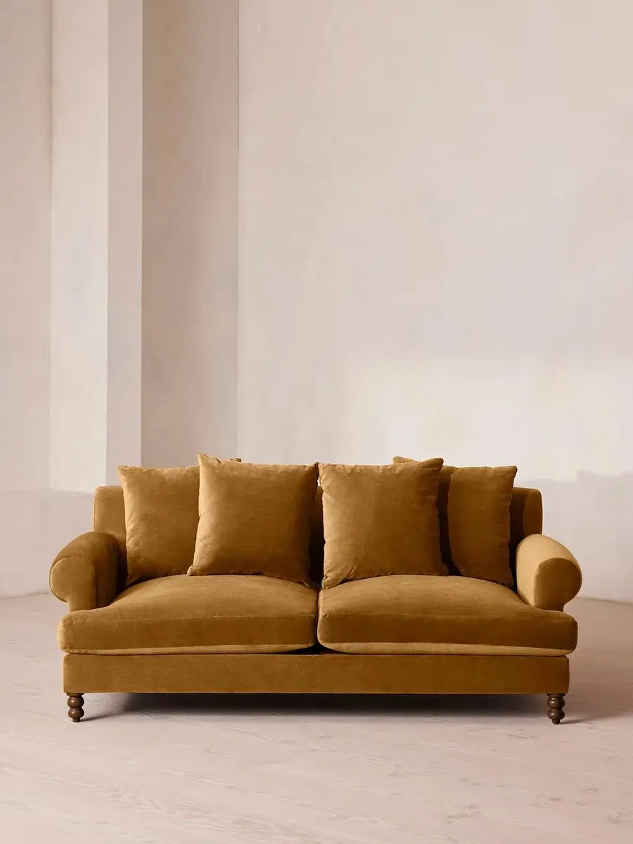 Audrey 2-Seater Sofa with Scroll Arms - Mustard, Velvet product
