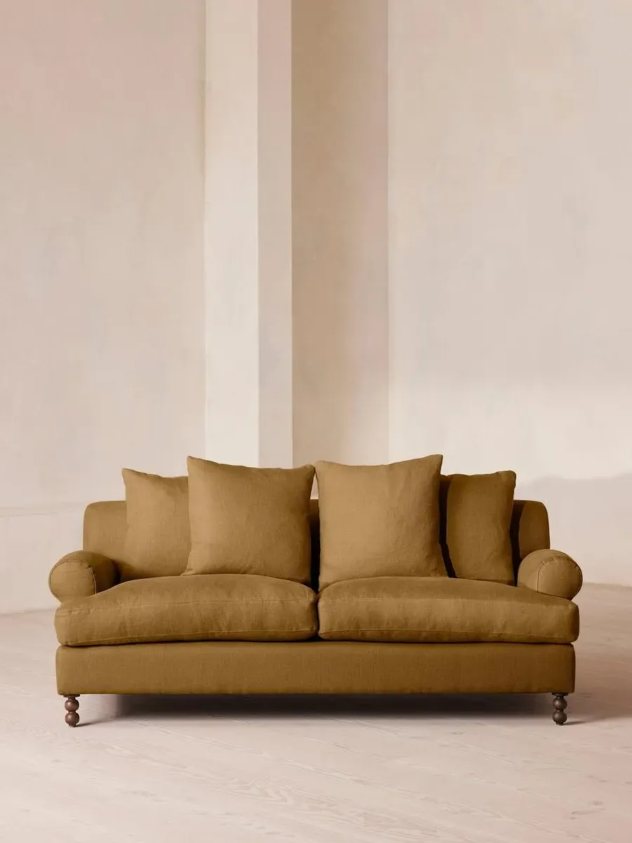 Audrey 2-Seater Sofa with Scroll Arms - Ochre, Linen by Soho Home