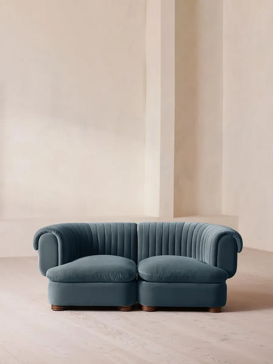 3-Seater Modular Sofa - Grey Blue, Velvet by Soho Home