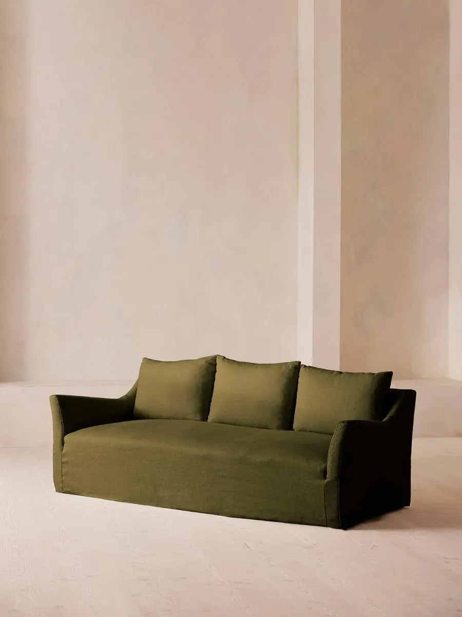 3-Seater Sofa with Flared Arms - Olive, Linen product