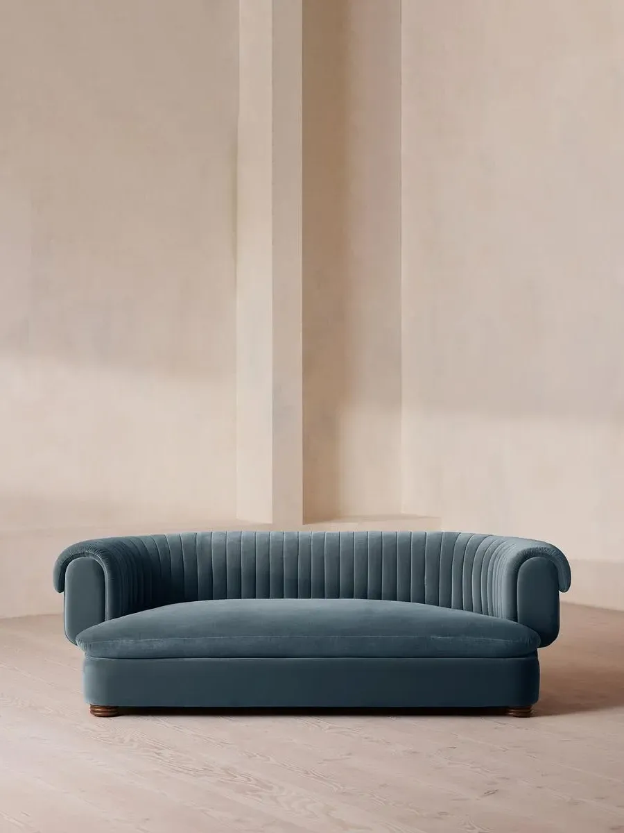 3-Seater Sofa with Fluted Back - Blue, Velvet by Soho Home